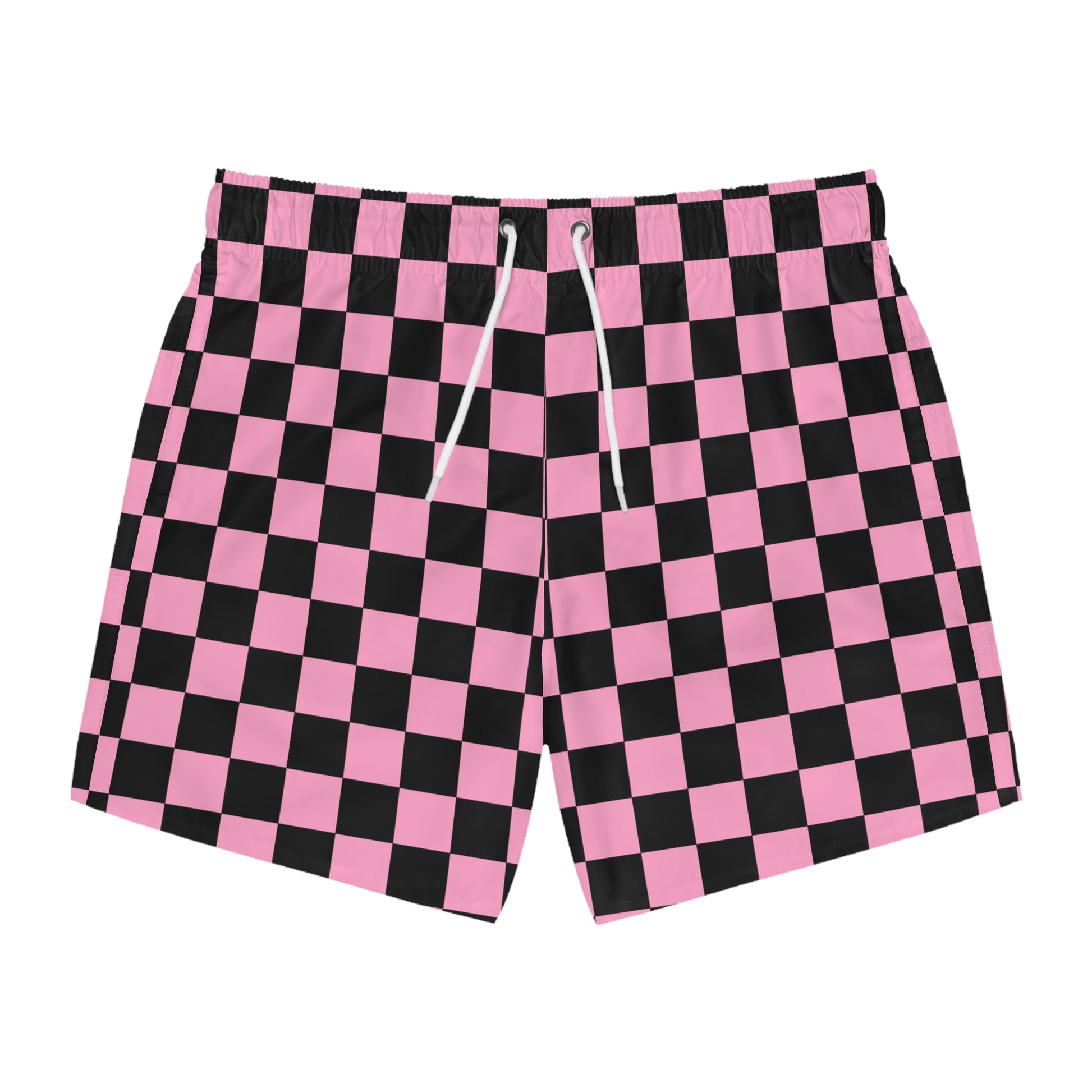 Checkerboard II Black and Pink Swim Trunks (AOP), Artsulli - Art is Long, Life is Short, All Over Prints, Size, XS, Color, Seam thread color automatically matched to design, , , 23497425428600832854