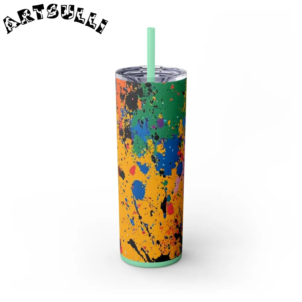 JAKKOUTTHEBXX The Colors Of Paint Splatter Skinny Tumbler with Straw
