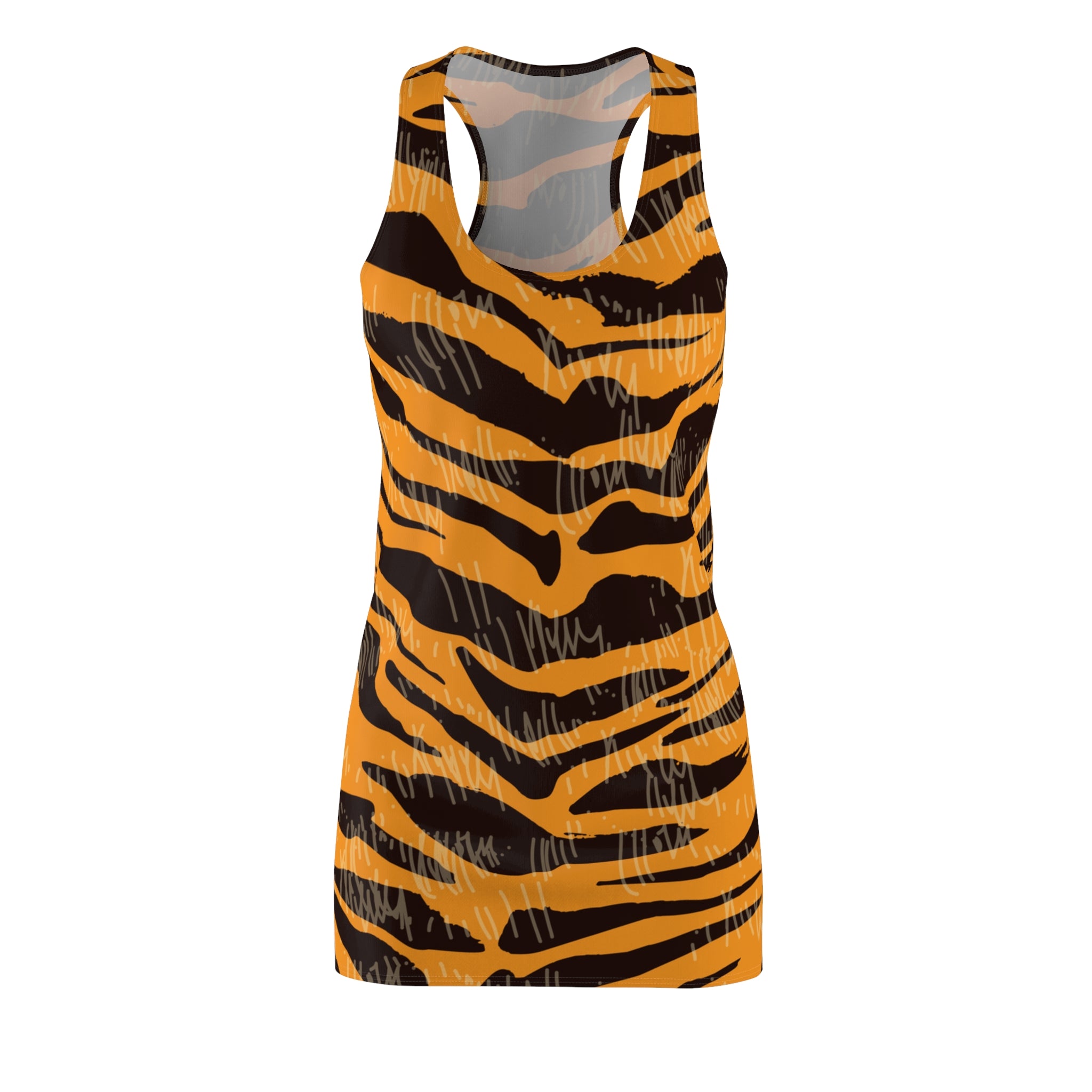 Tiger Scratches Orange & Black Women's Cut & Sew Racerback Dress (AOP), Artsulli - Art is Long, Life is Short, All Over Prints, Size, XS, , , , , 13195004171620