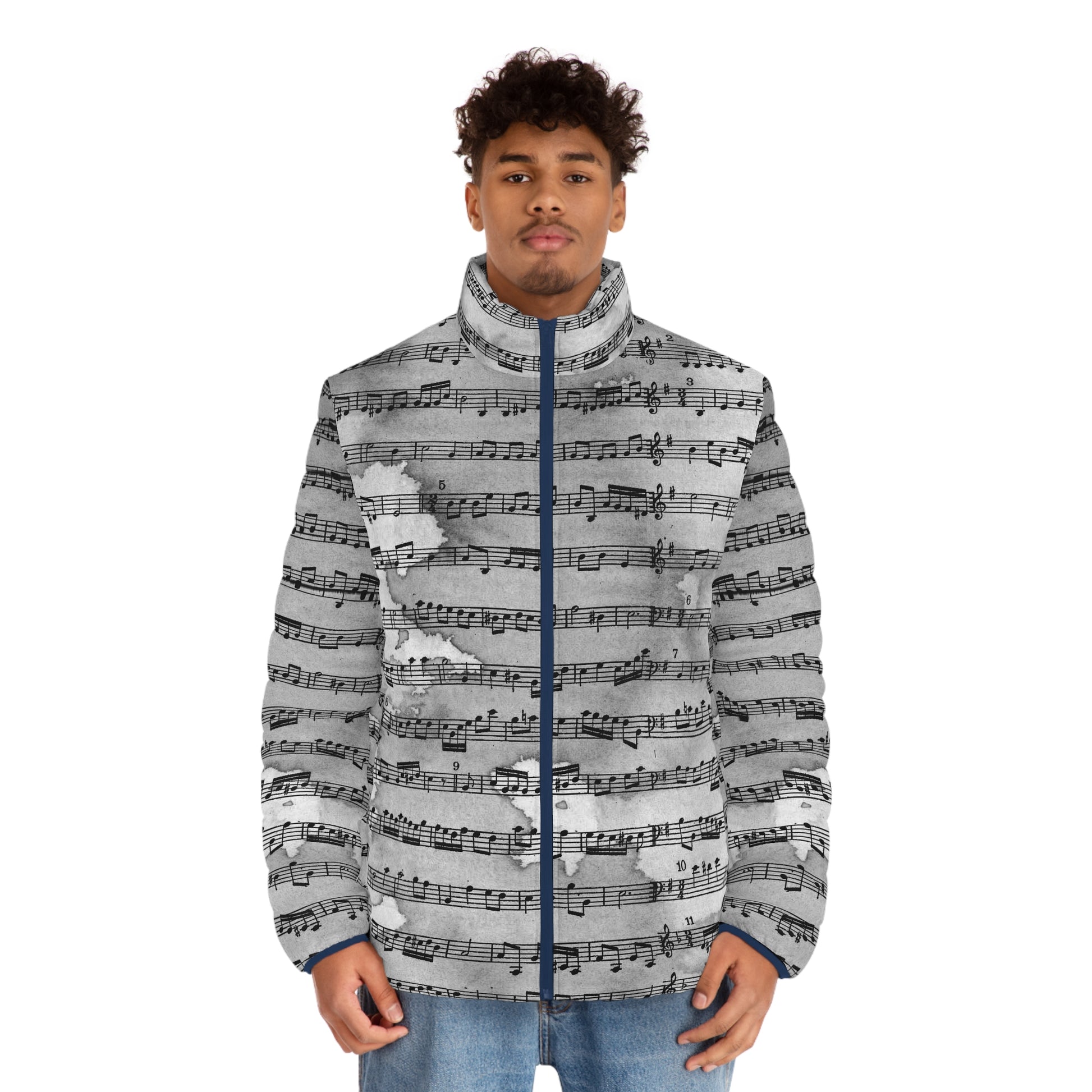 Drip Spill Type Beat Sheet Music Black Men's Puffer Jacket (AOP), Artsulli - Art is Long, Life is Short, All Over Prints, , , , , , , 