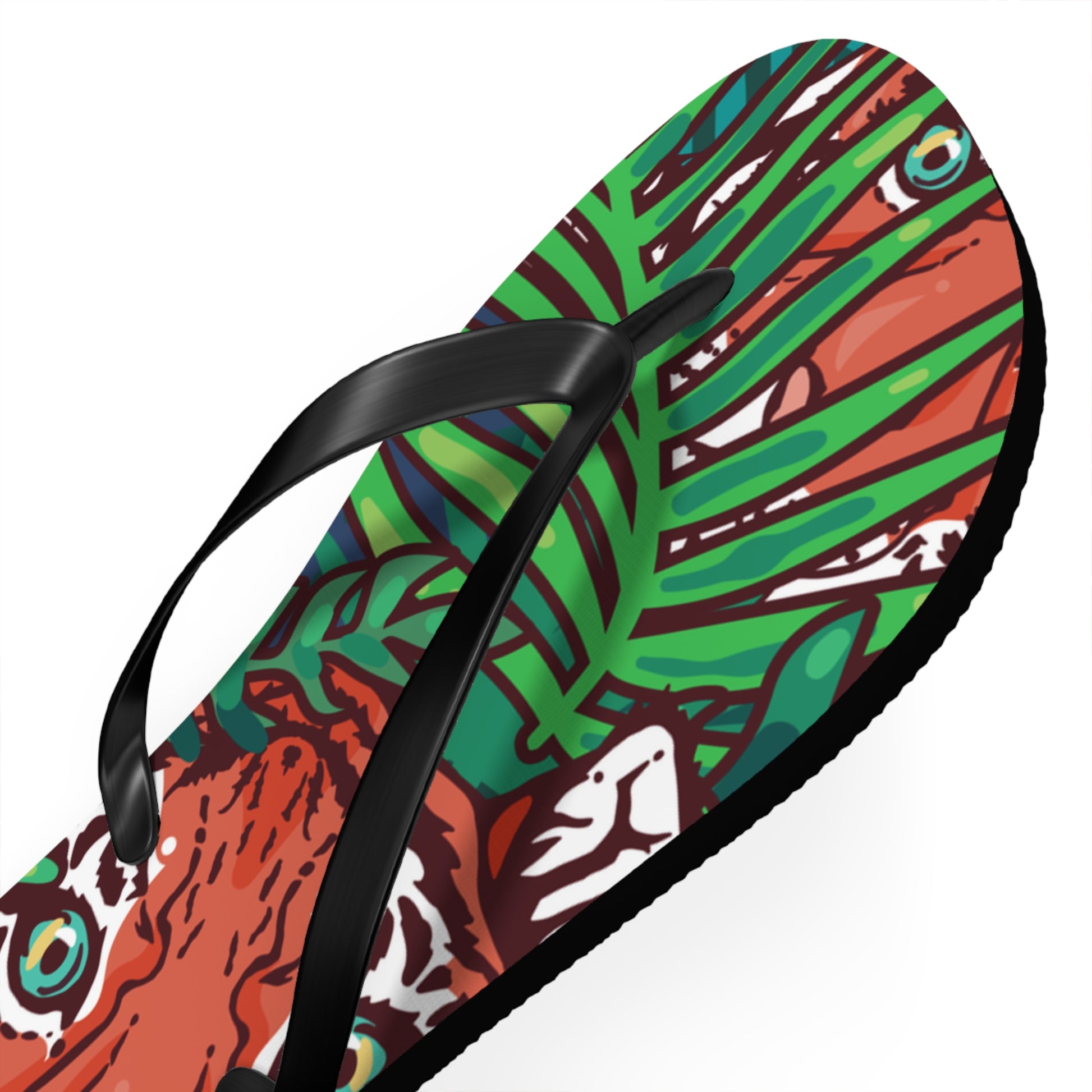 Tropical Jungle Tigers Blue and Green Flip Flops, Artsulli - Art is Long, Life is Short, Shoes, , , , , , , 