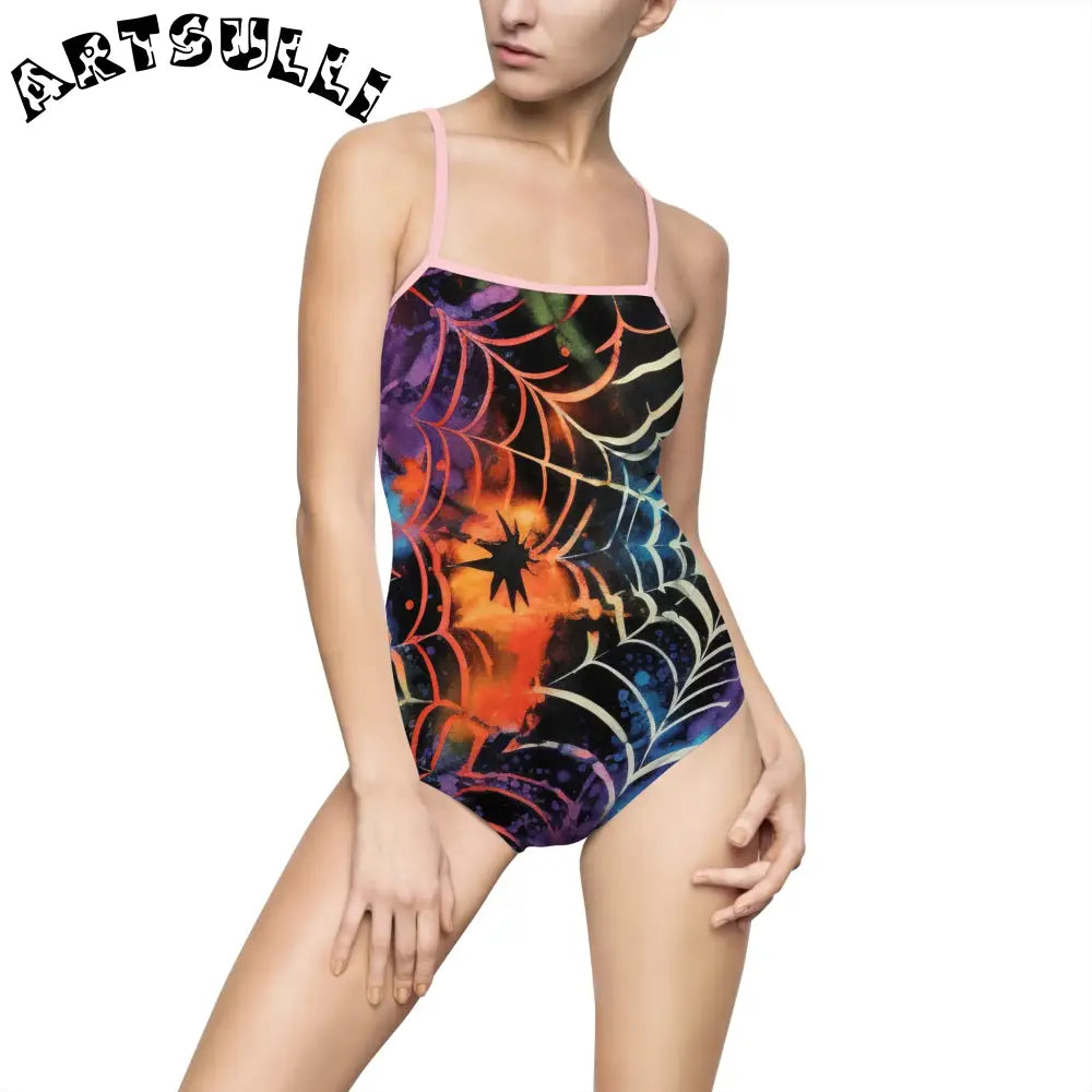 JAKKOUTTHEBXX Colorful Spider Web One-Piece Swimsuit 2025