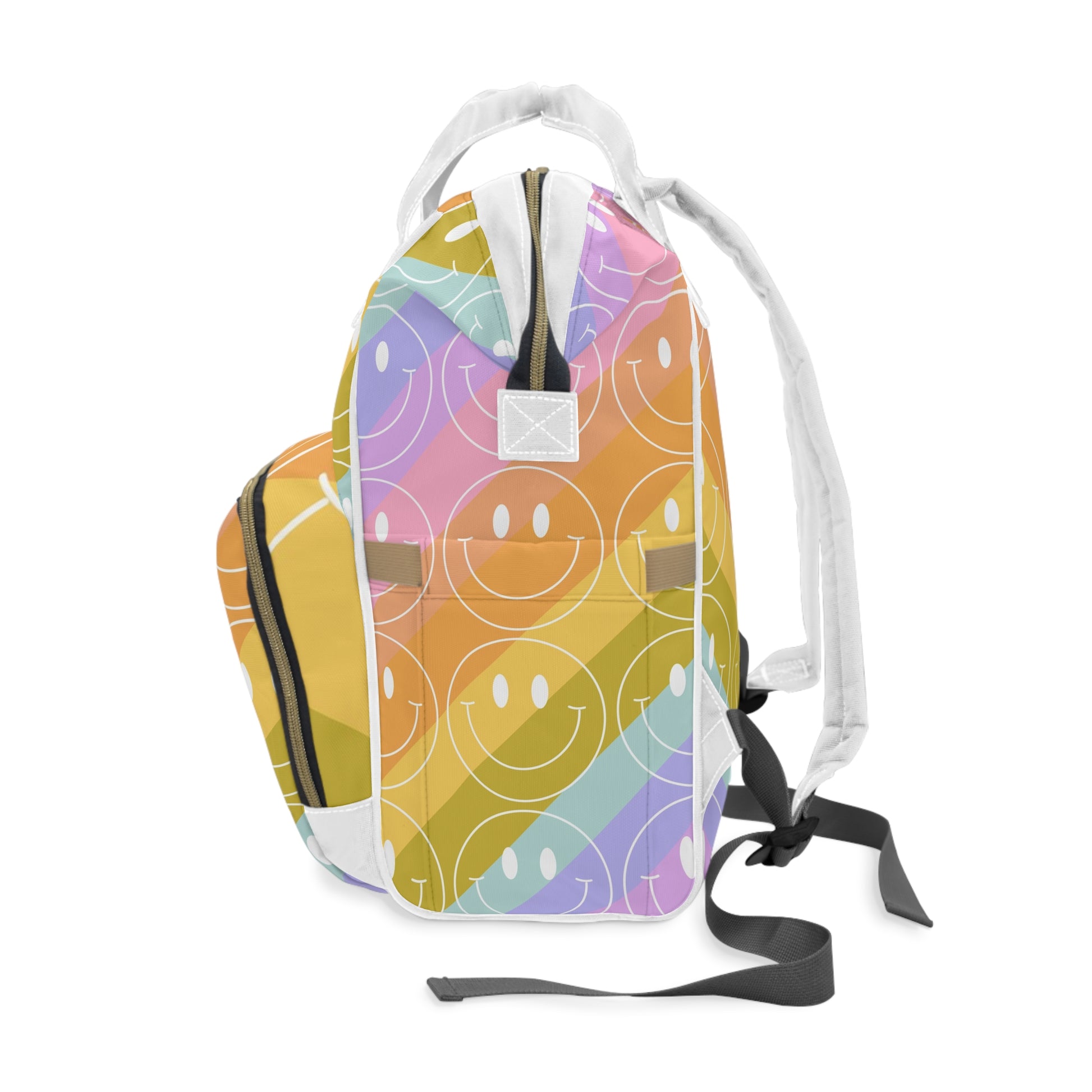 Smiley Face x Rainbow Stripes Multi-Color Multifunctional Diaper Backpack, Artsulli - Art is Long, Life is Short, Bags, , , , , , , 