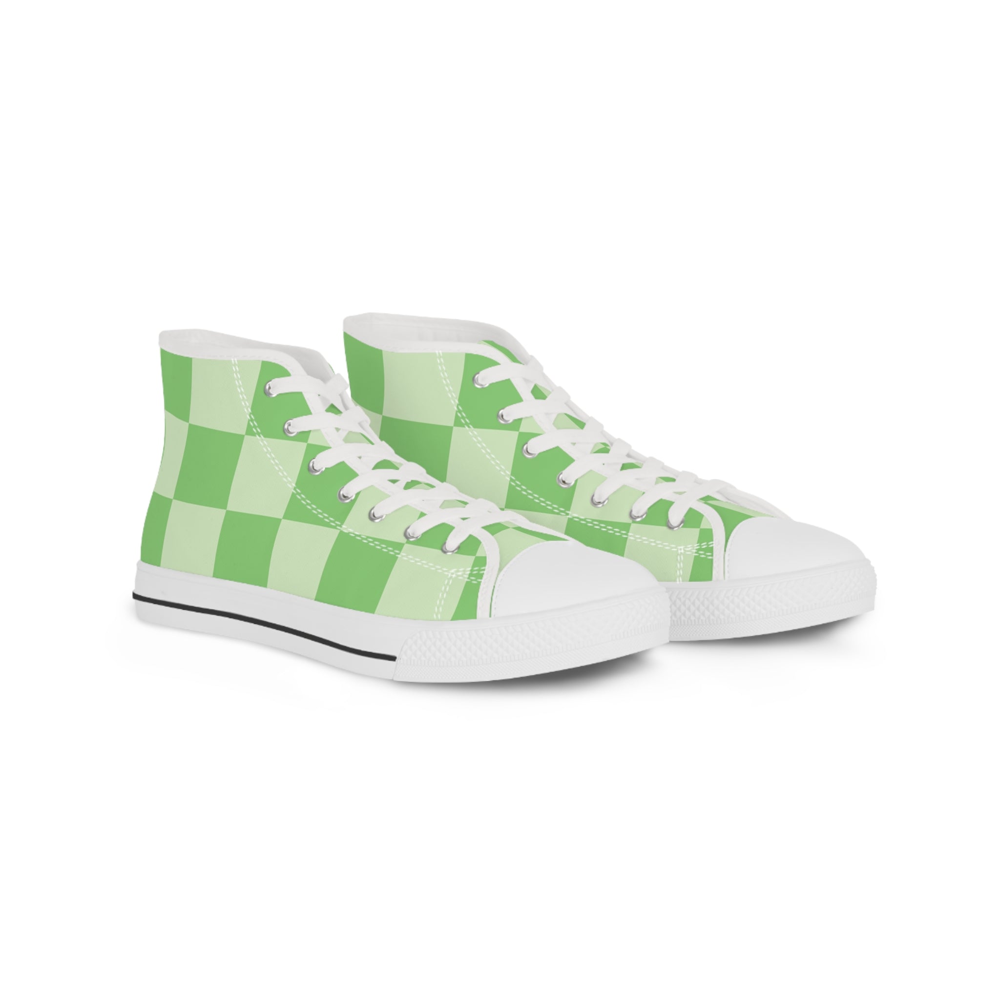 Big Checkerboard Green Men's High Top Sneakers, Artsulli - Art is Long, Life is Short, Shoes, Size, US 5, Color, White sole, , , 27371631144010856730