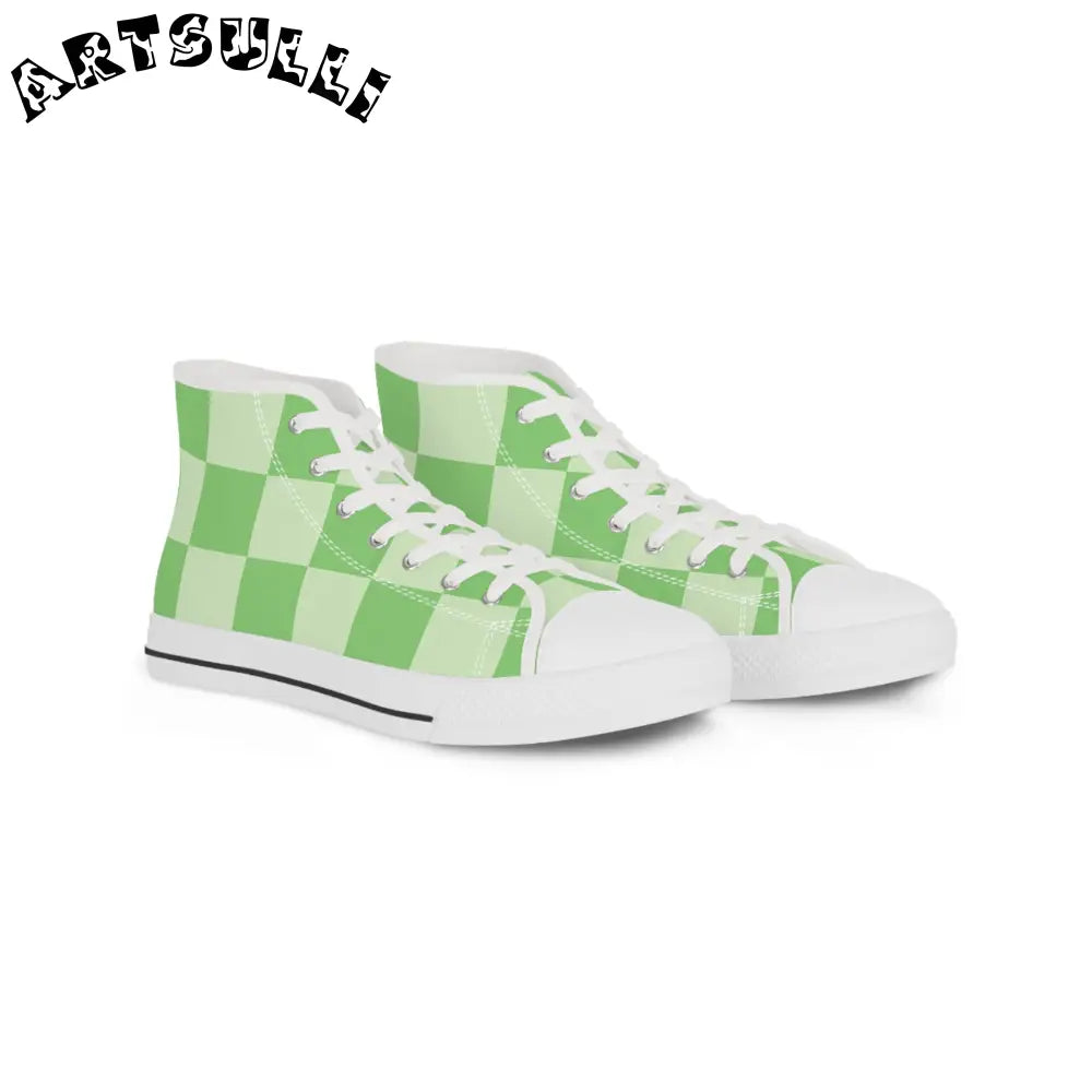 Big Checkerboard Green Men's High Top Sneakers, Artsulli - Art is Long, Life is Short, Shoes, Size, US 5, Color, White sole, , , 27371631144010856730