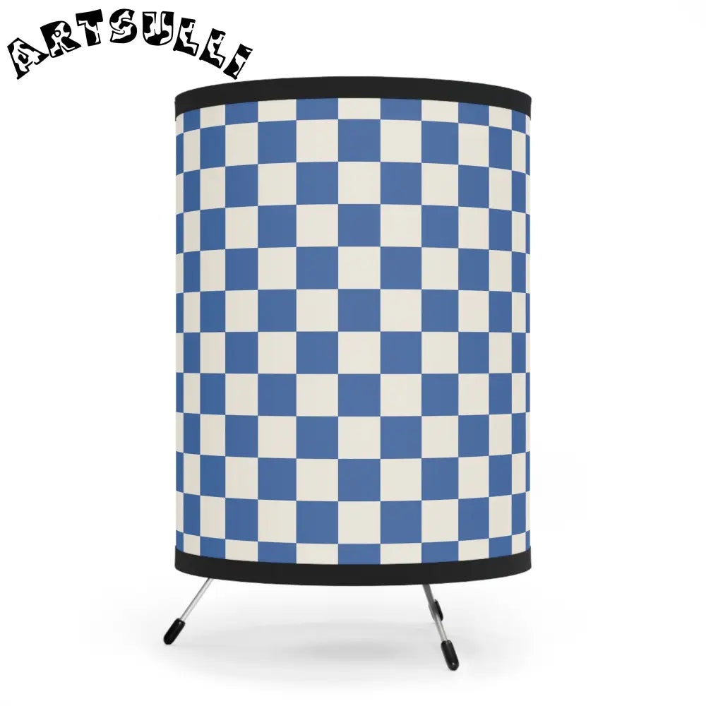 JAKKOUTTHEBXX Checkerboard Blue Tripod Lamp with High-Res Printed