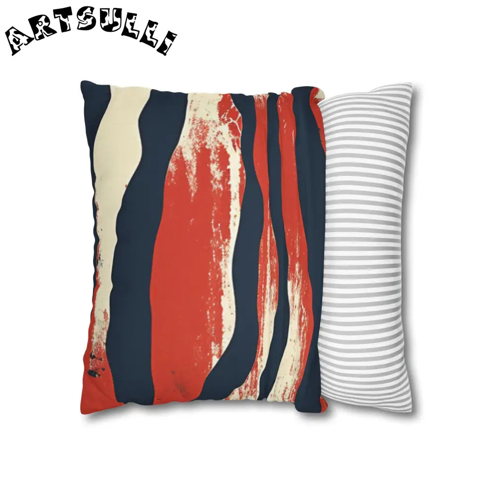 JAKKOUTTHEBXX Abstract Red White Navy Blue Wavy Stripe Square Pillow