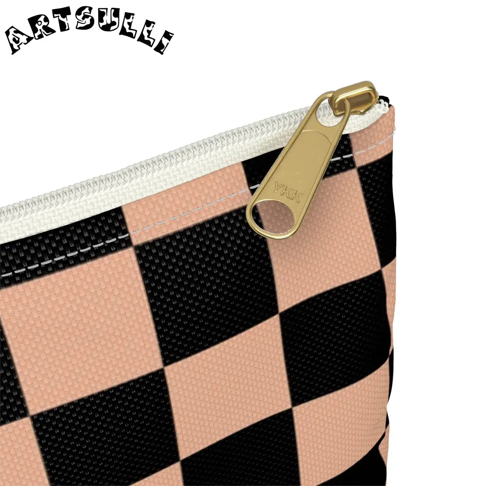 JAKKOUTTHEBXX Checkerboard Soft Orange and Black Accessory Pouch