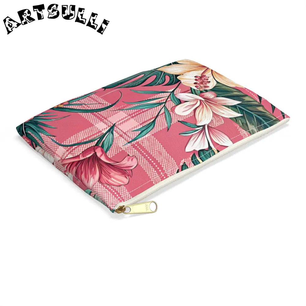 JAKKOUTTHEBXX Plaid x Floral Burgundy and Green Accessory Pouch