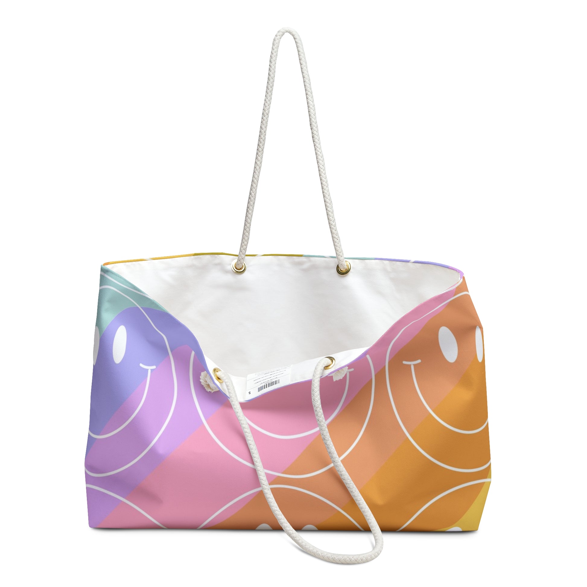 Smiley Face x Rainbow Stripes Multi-Color Weekender Bag, Artsulli - Art is Long, Life is Short, Bags, , , , , , , 