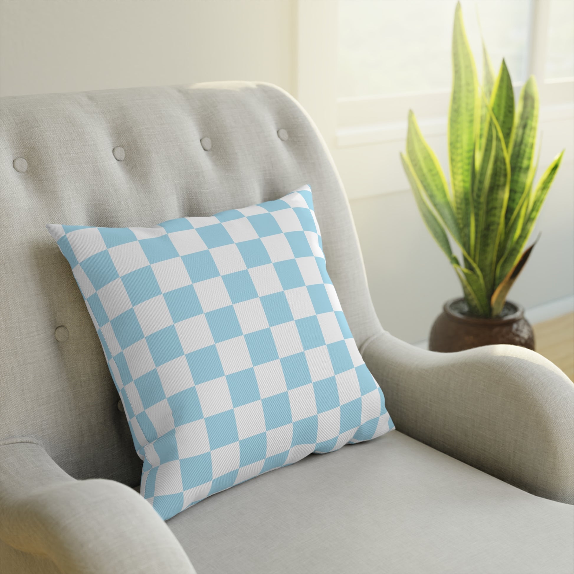 Checkerboard Sky Blue Cushion, Artsulli - Art is Long, Life is Short, Home Decor, , , , , , , 