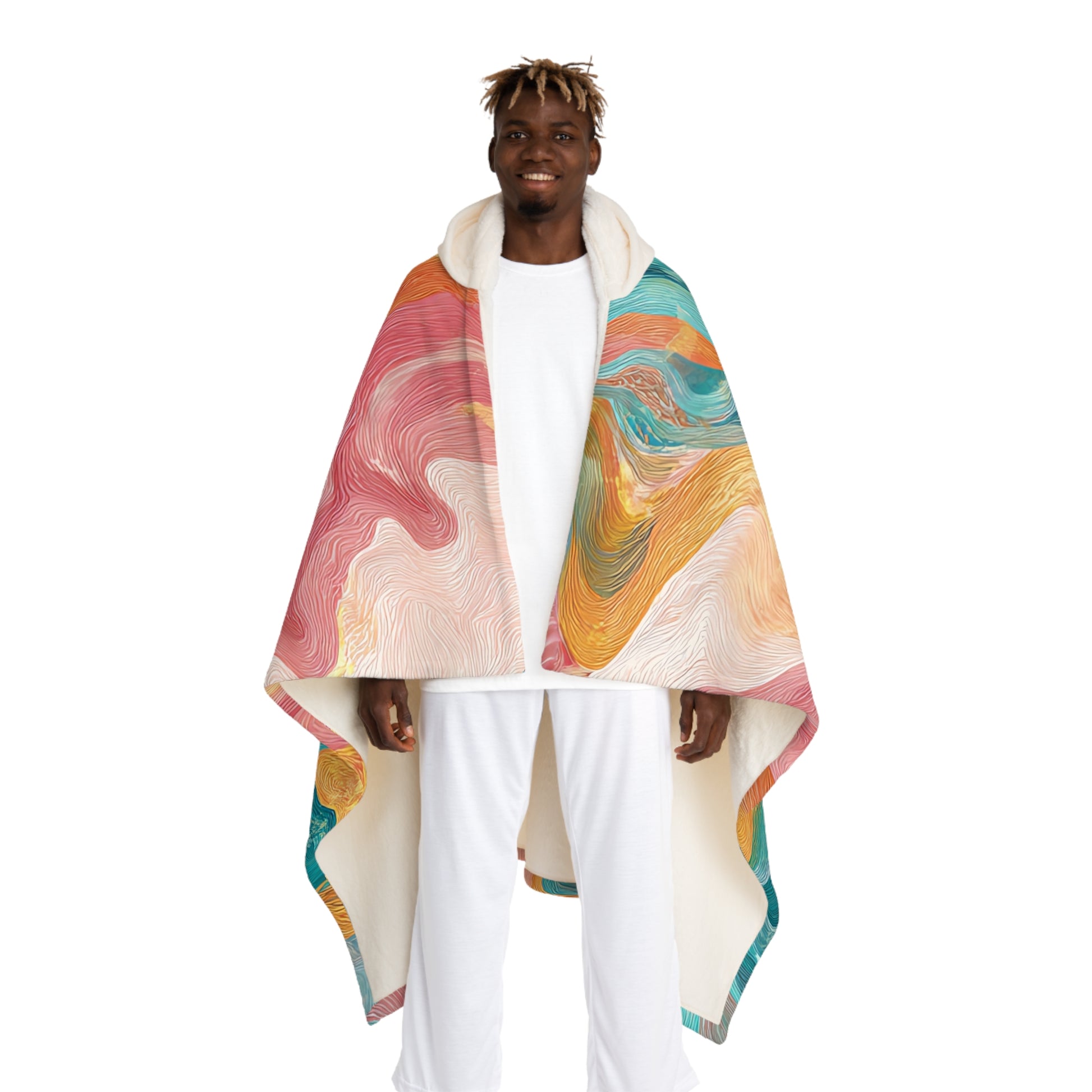 Liquid Marble Spill II Hooded Sherpa Fleece Blanket, Artsulli - Art is Long, Life is Short, All Over Prints, Size, One size, Color, Cream, , , 28856758502485361827