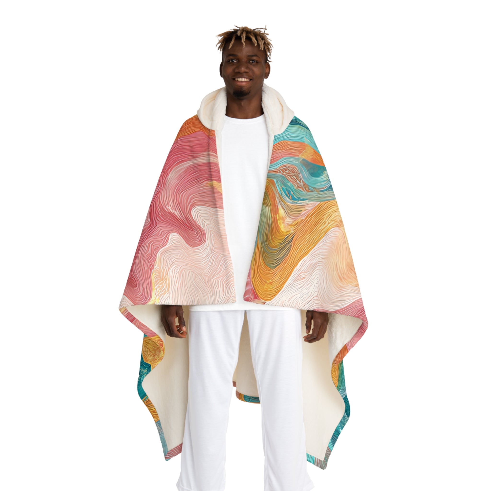 Liquid Marble Spill II Hooded Sherpa Fleece Blanket, Artsulli - Art is Long, Life is Short, All Over Prints, Size, One size, Color, Cream, , , 28856758502485361827