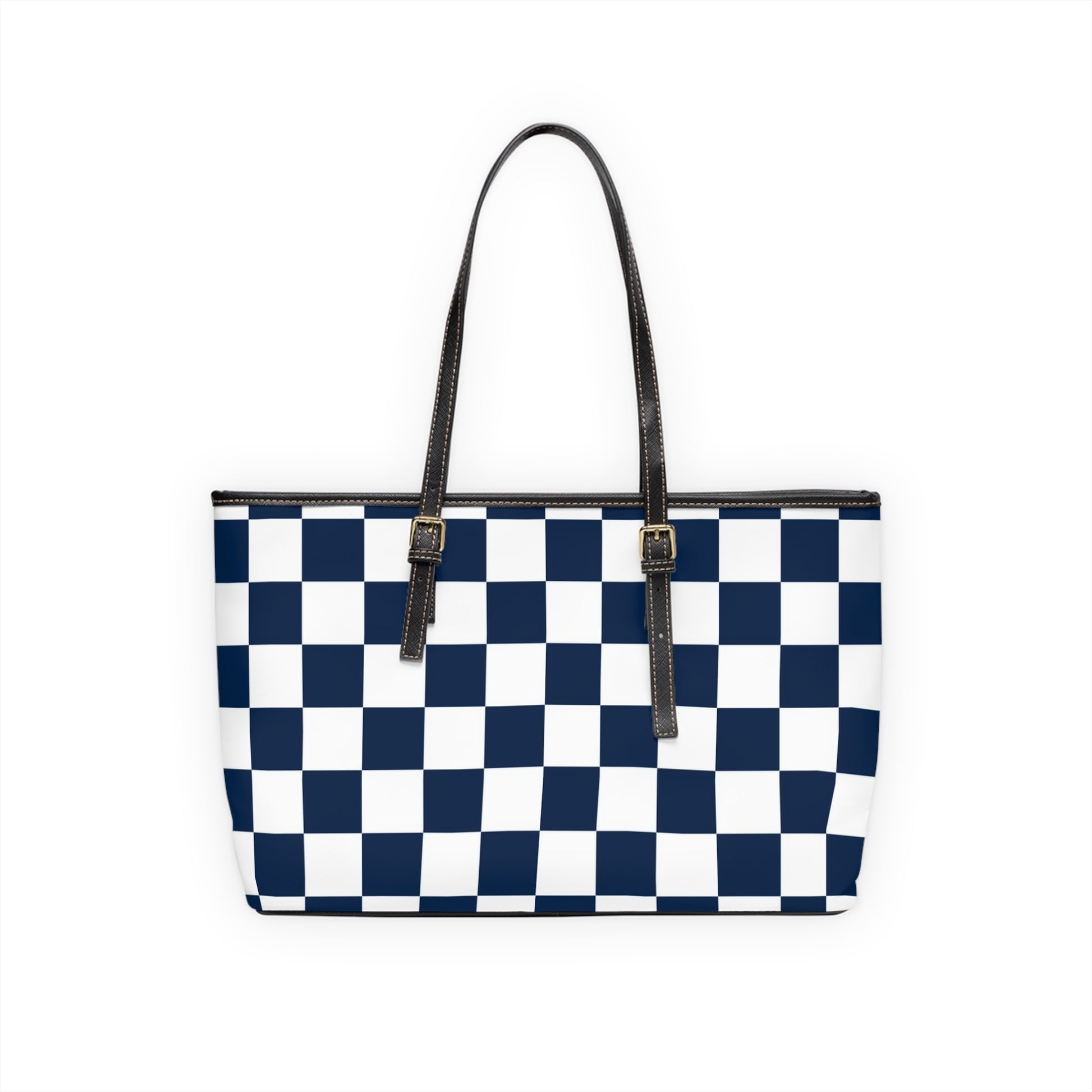 Checkerboard White and Navy Blue PU Leather Shoulder Bag, Artsulli - Art is Long, Life is Short, Bags, , , , , , , 