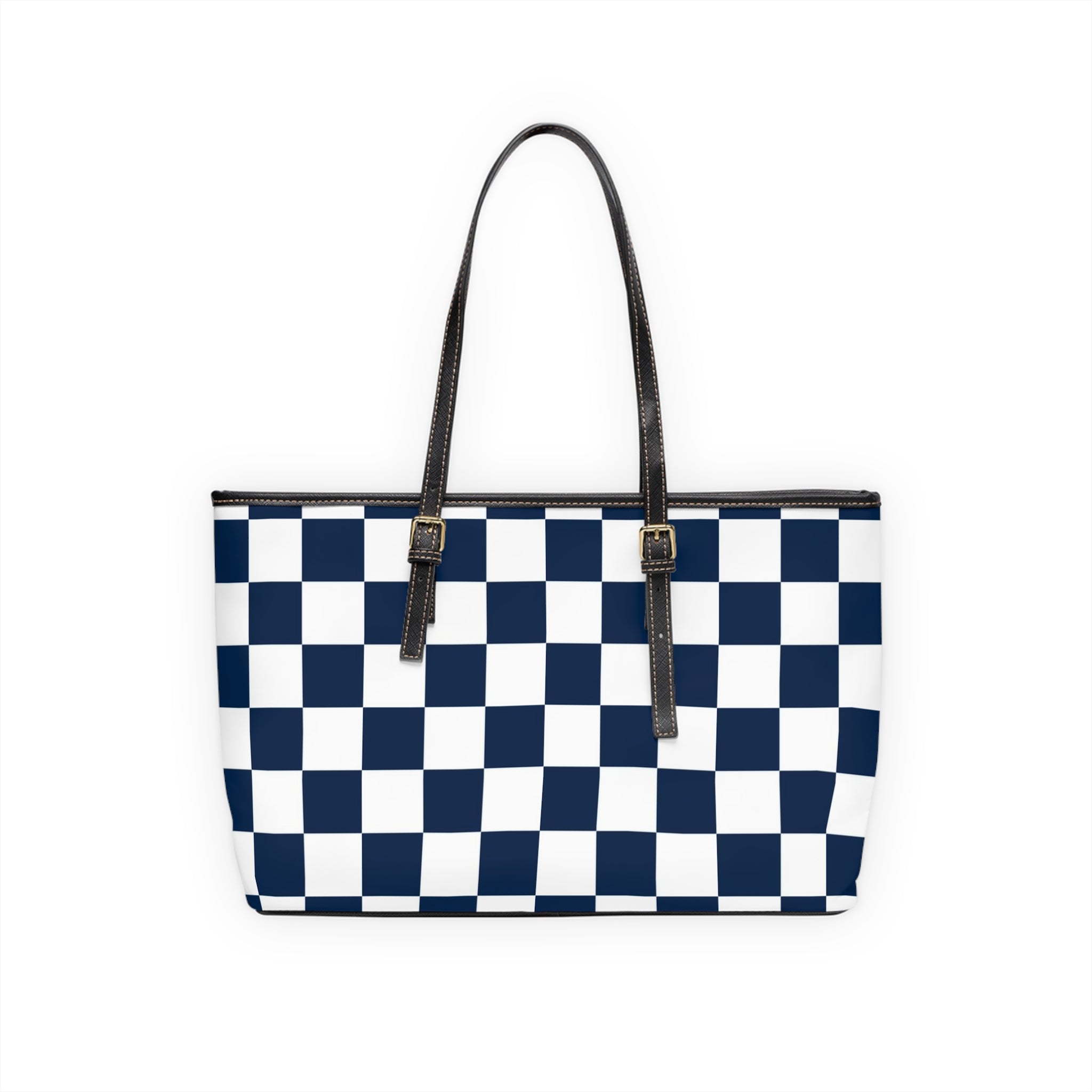 Checkerboard White and Navy Blue PU Leather Shoulder Bag, Artsulli - Art is Long, Life is Short, Bags, , , , , , , 