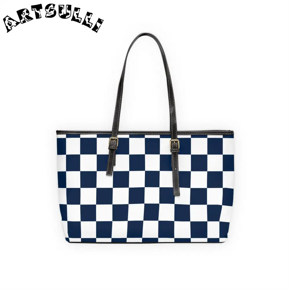 JAKKOUTTHEBXX Checkerboard White and Navy Blue PU Leather Shoulder