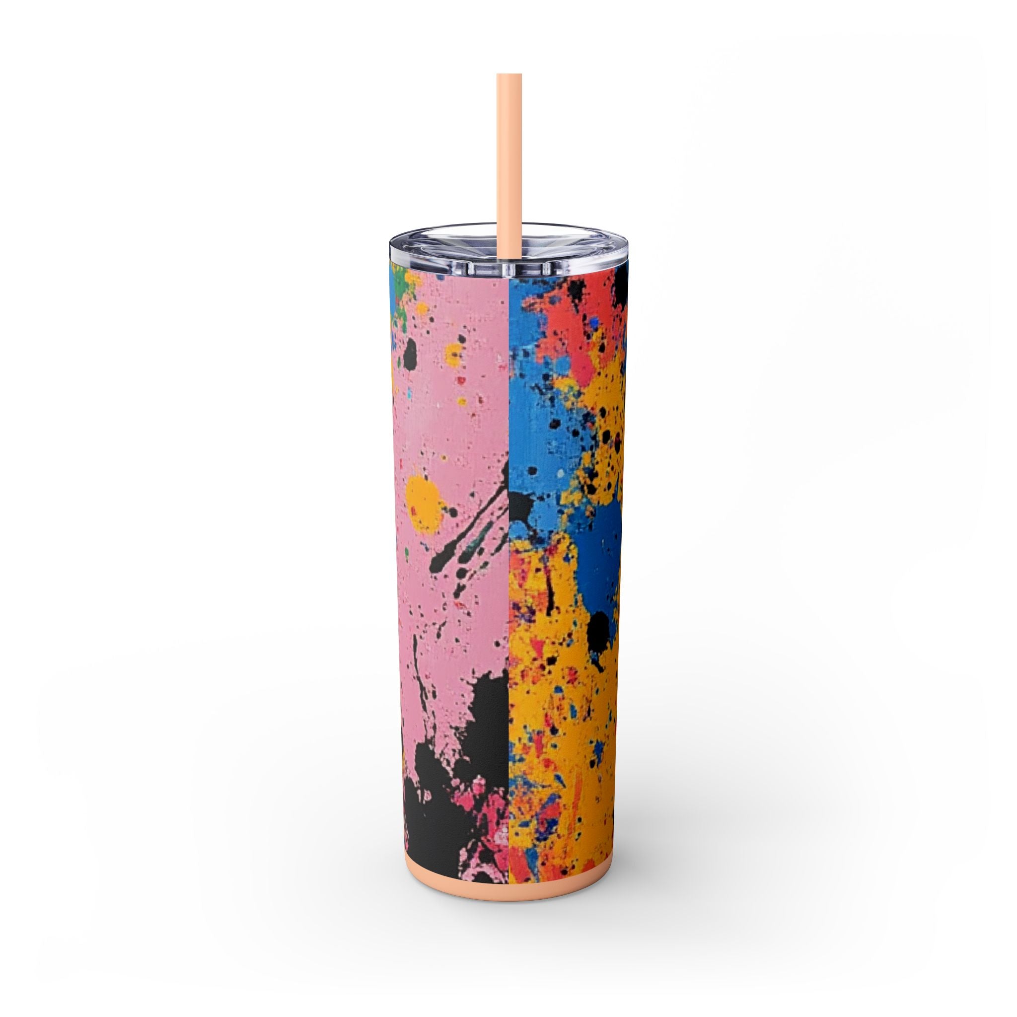 The Colors Of Paint Splatter Skinny Tumbler with Straw, 20oz, Artsulli - Art is Long, Life is Short, Mug, , , , , , , 