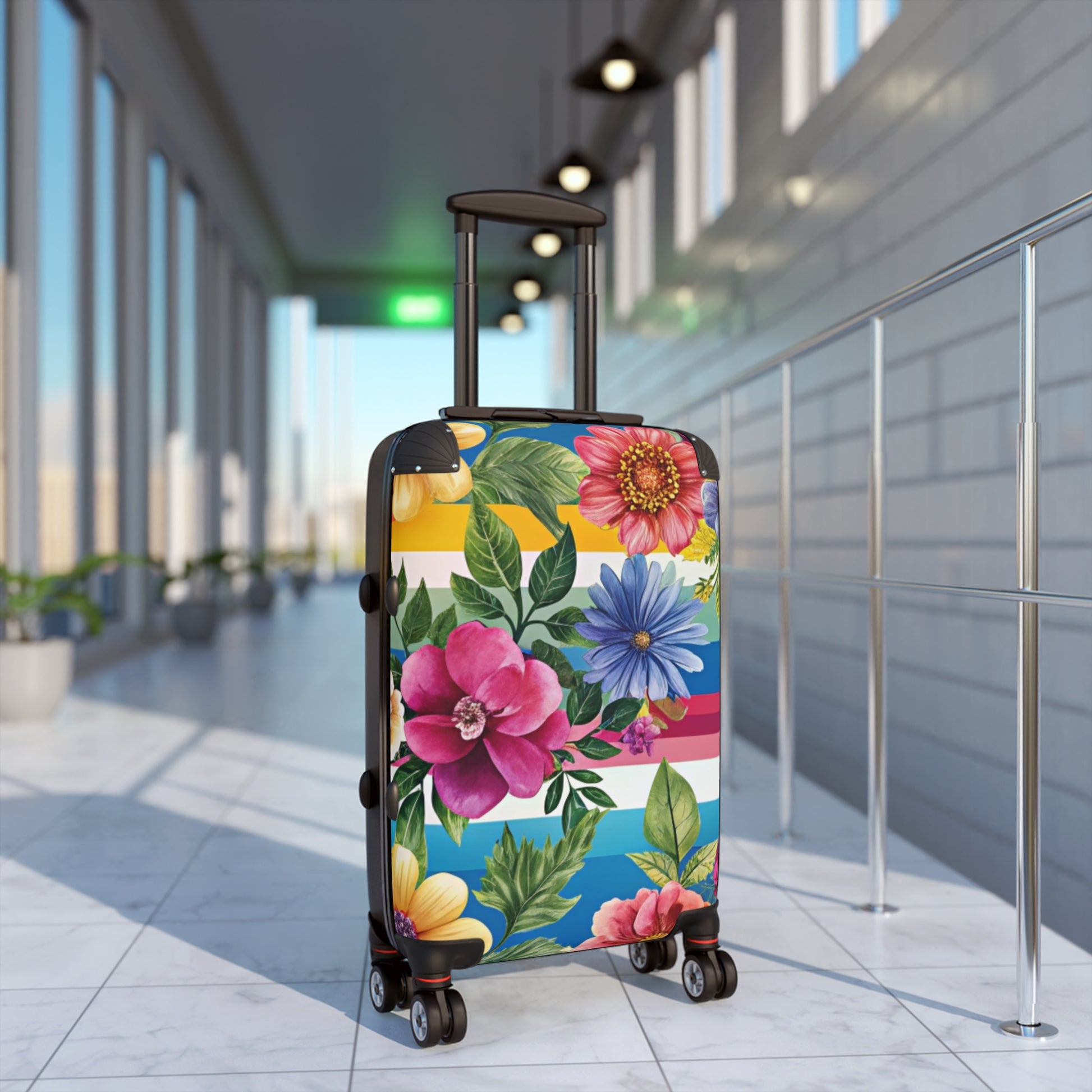 Floral Stripe 4K Suitcase, Artsulli - Art is Long, Life is Short, Bags, , , , , , , 