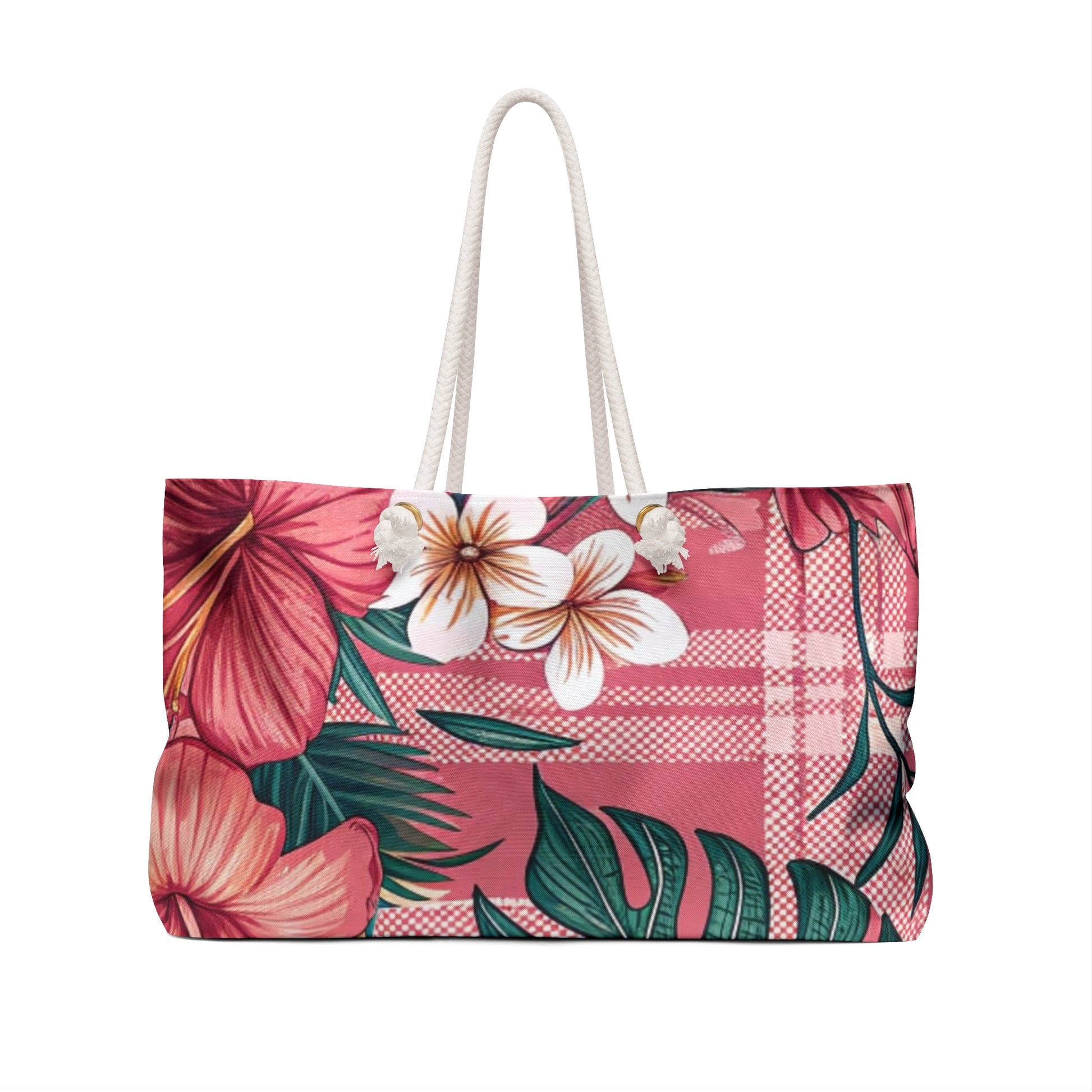 Plaid x Floral Burgundy and Green Weekender Bag, Artsulli - Art is Long, Life is Short, Bags, , , , , , , 