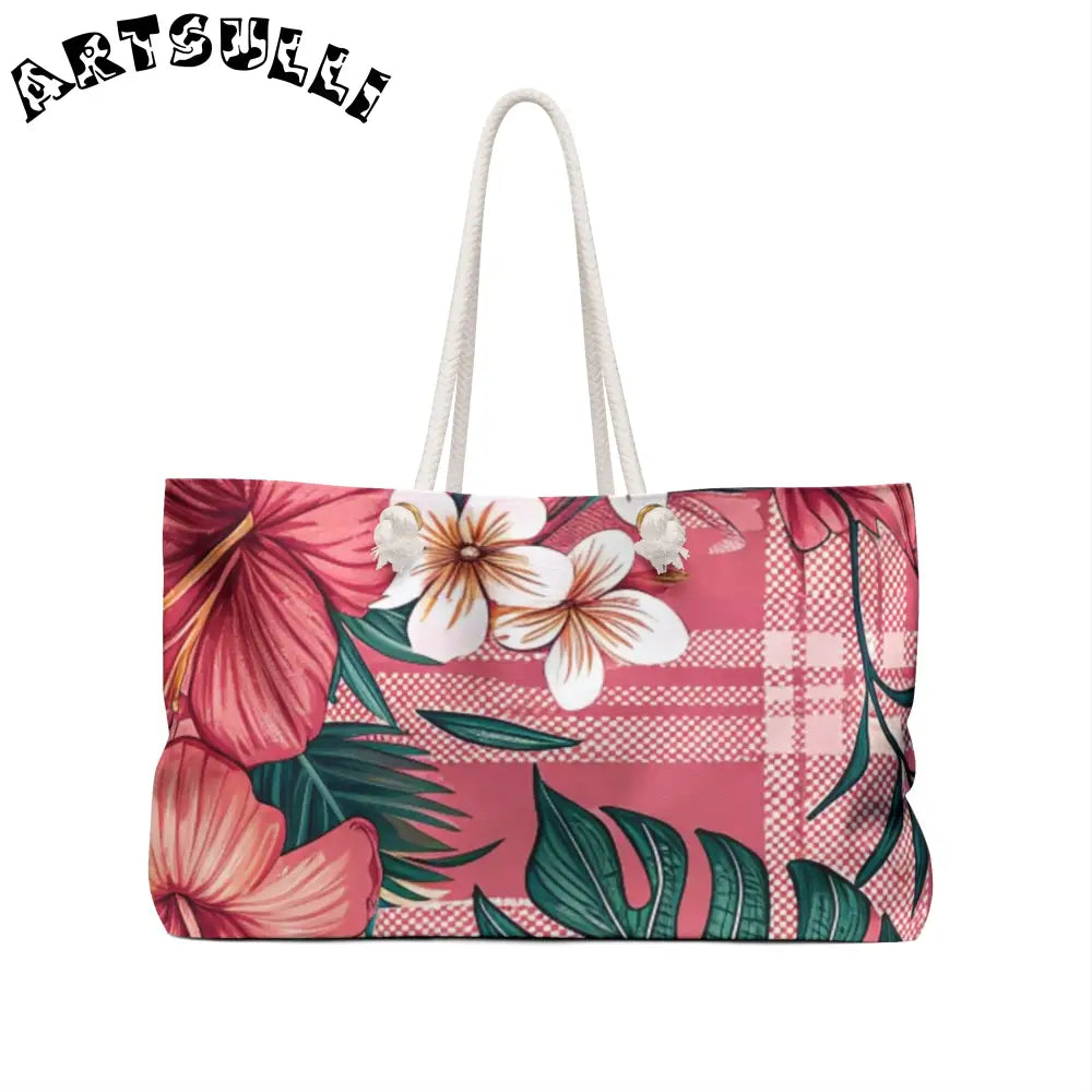 JAKKOUTTHEBXX Plaid x Floral Burgundy and Green Weekender Bag