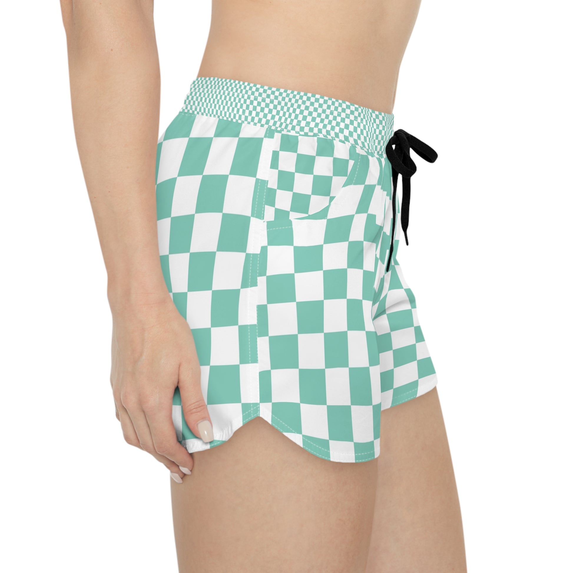 Checkerboard Light Green Women's Casual Shorts (AOP), Artsulli - Art is Long, Life is Short, All Over Prints, , , , , , , 