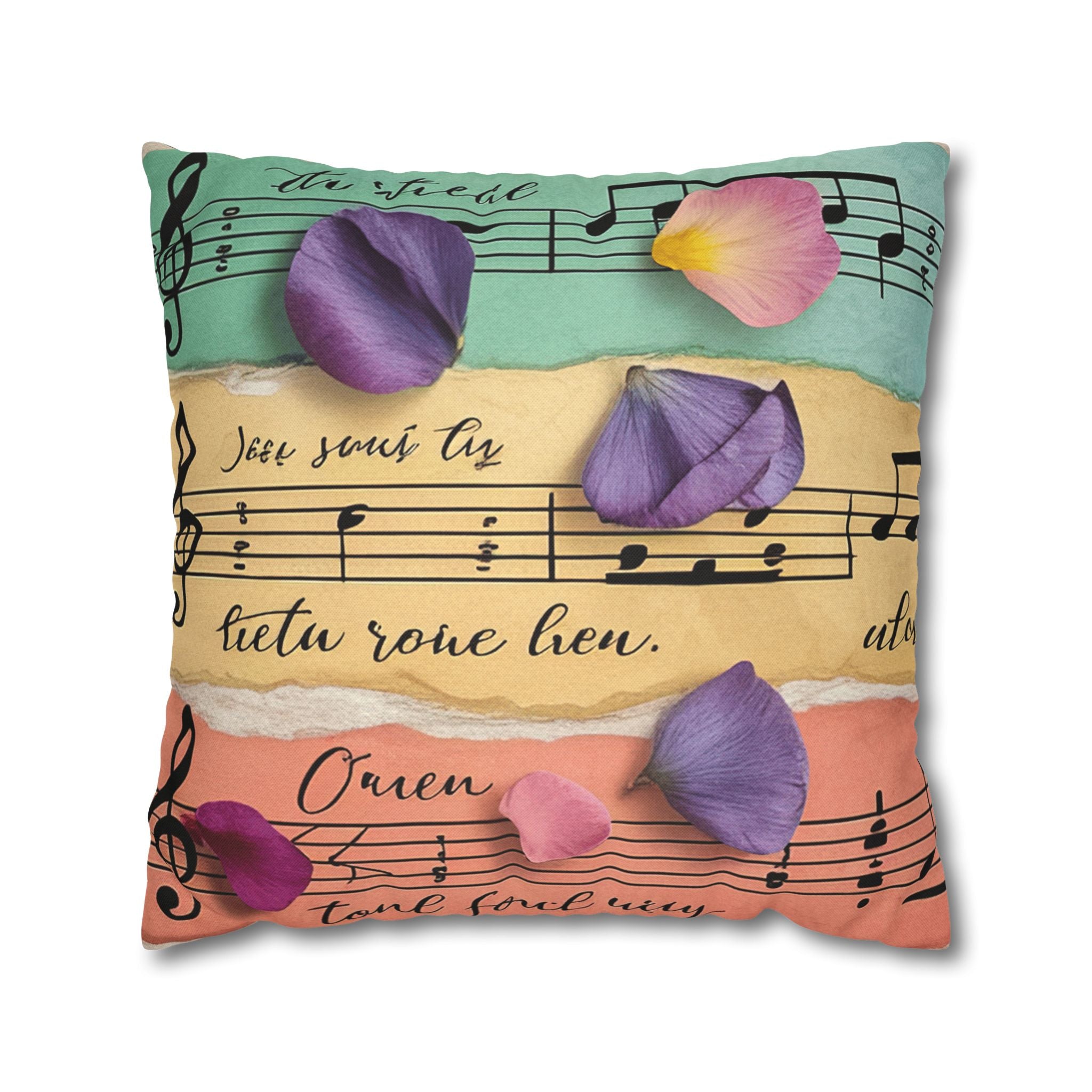 Torn Type Beat Sheet Music Multi-Color Spun Polyester Square Pillowcase, Artsulli - Art is Long, Life is Short, Home Decor, Size, 20" × 20", , , , , 44595990446832999270