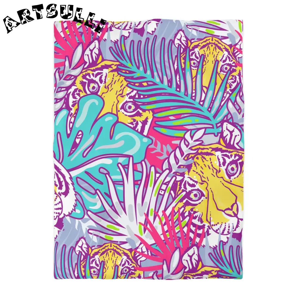JAKKOUTTHEBXX Tropical Floral Tigers Torquise and Purple Microfiber