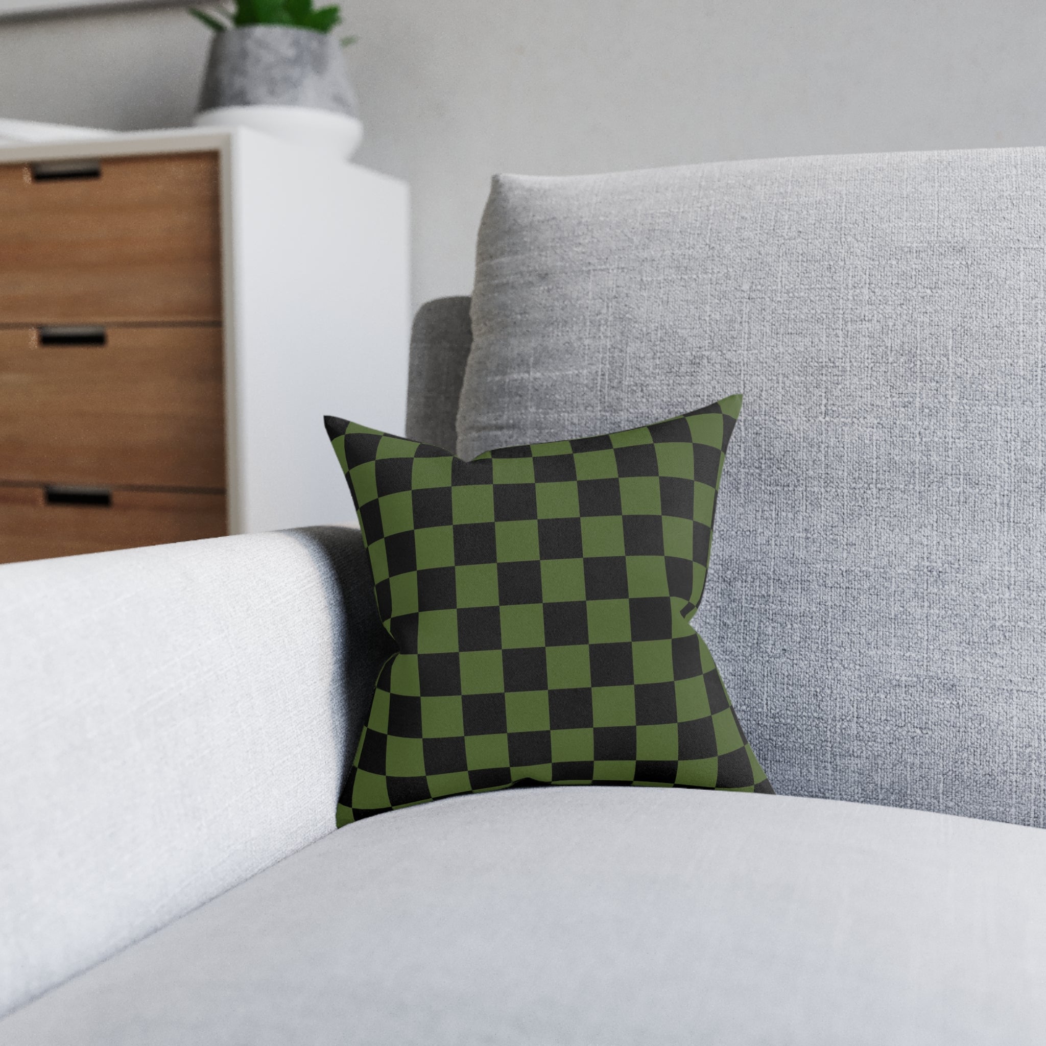 Checkerboard Olive Green and Black Square Pillow, Artsulli - Art is Long, Life is Short, Home Decor, , , , , , , 