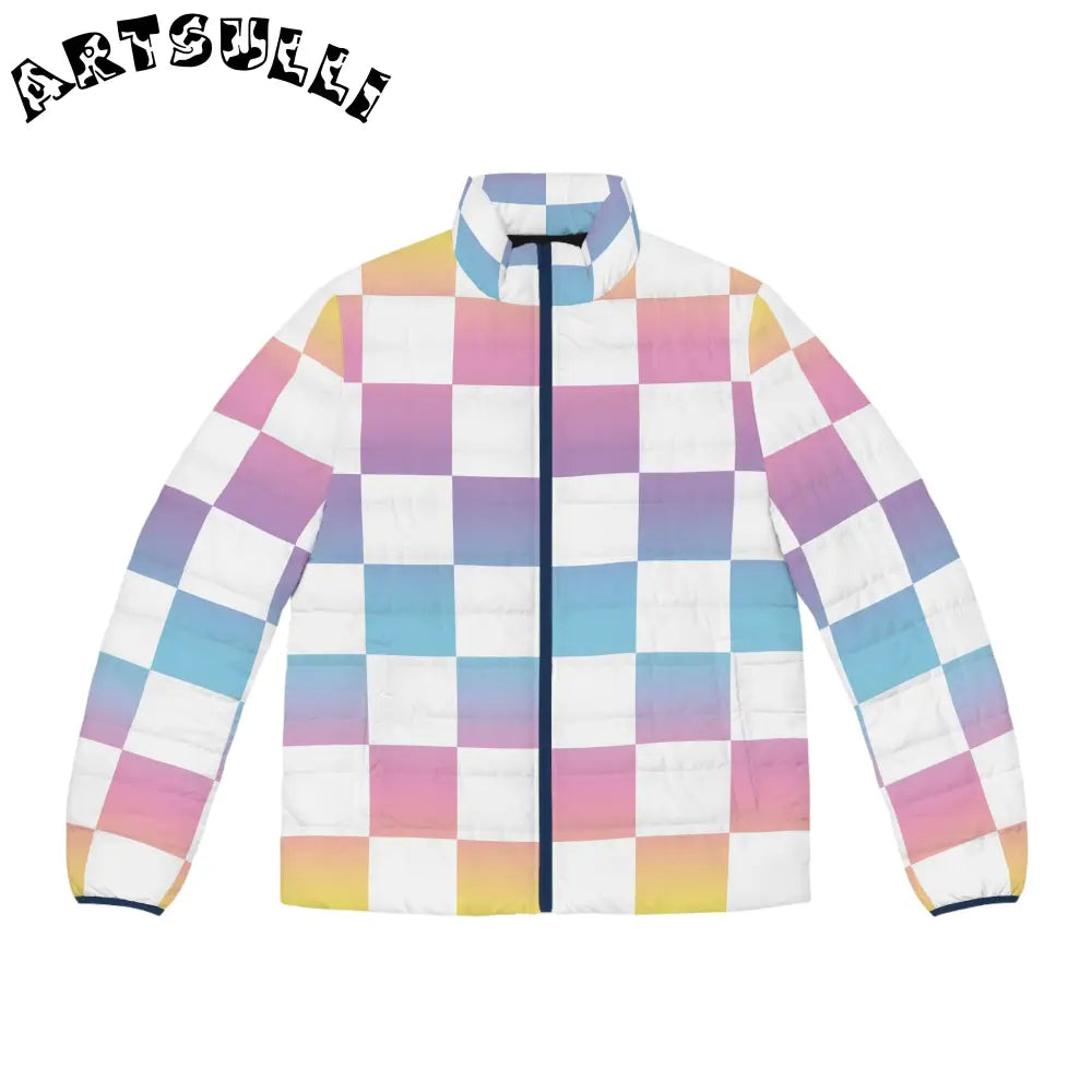 JAKKOUTTHEBXX Vaporwave Check Men’s Puffer Jacket (AOP)