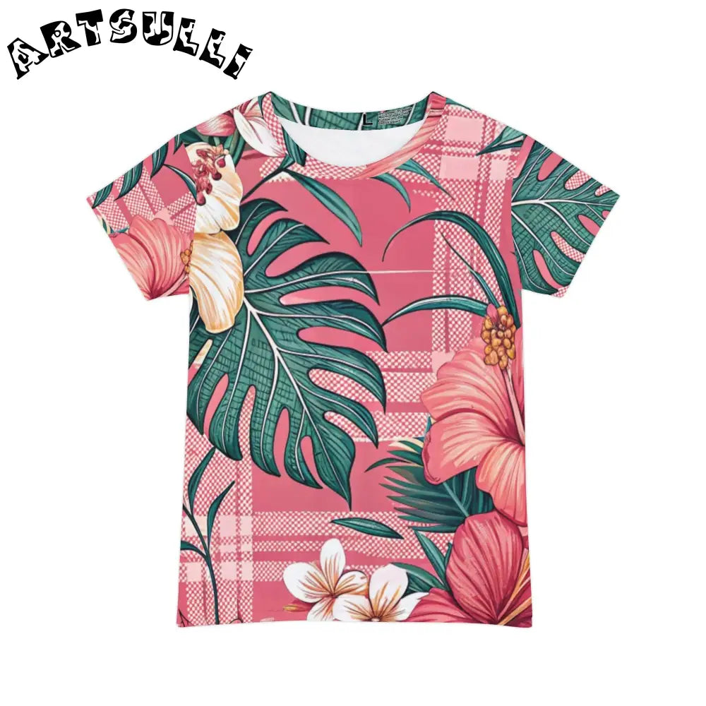 JAKKOUTTHEBXX Plaid x Floral Burgundy and Green Women’s Short Sleeve