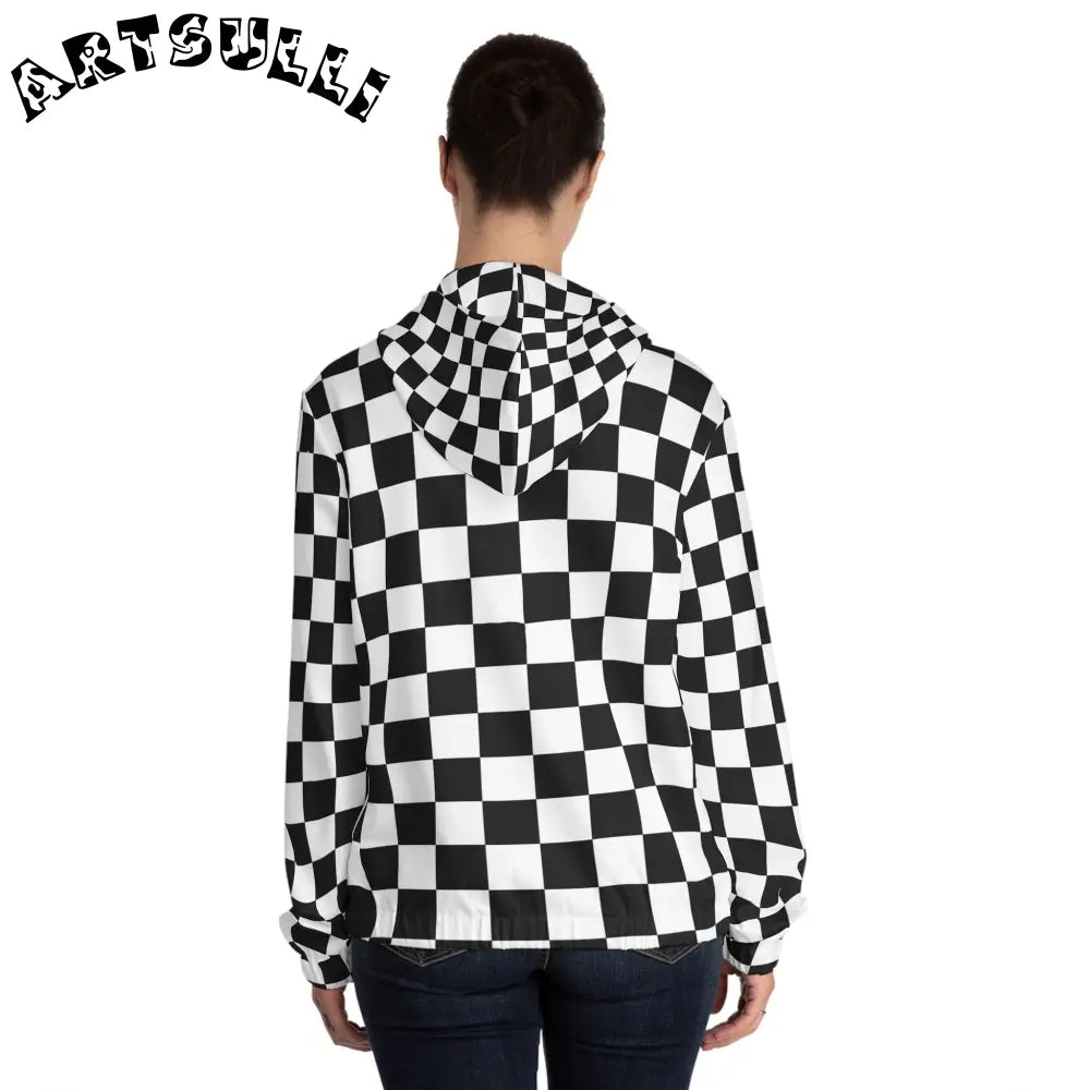 JAKKOUTTHEBXX Checkerboard White and Black Women’s Full-Zip Hoodie