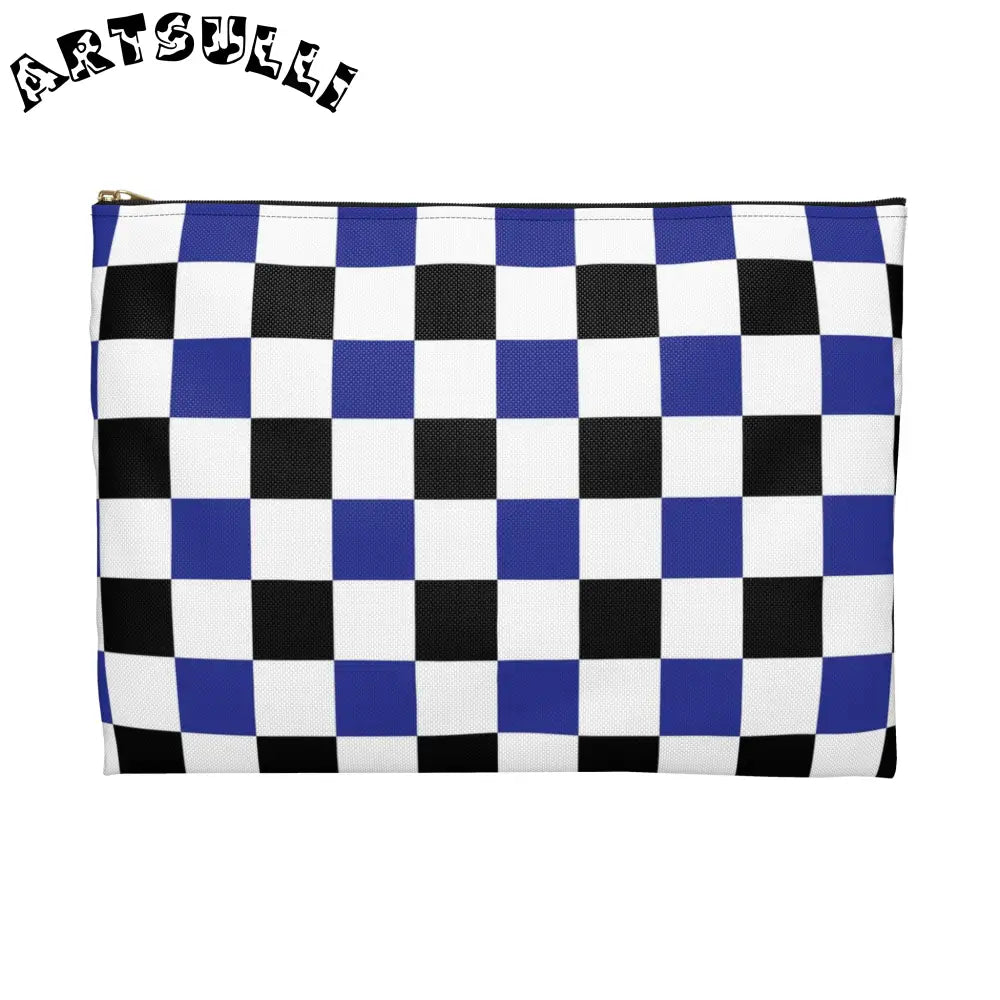 JAKKOUTTHEBXX Checkerboard Blue White and Black Accessory Pouch