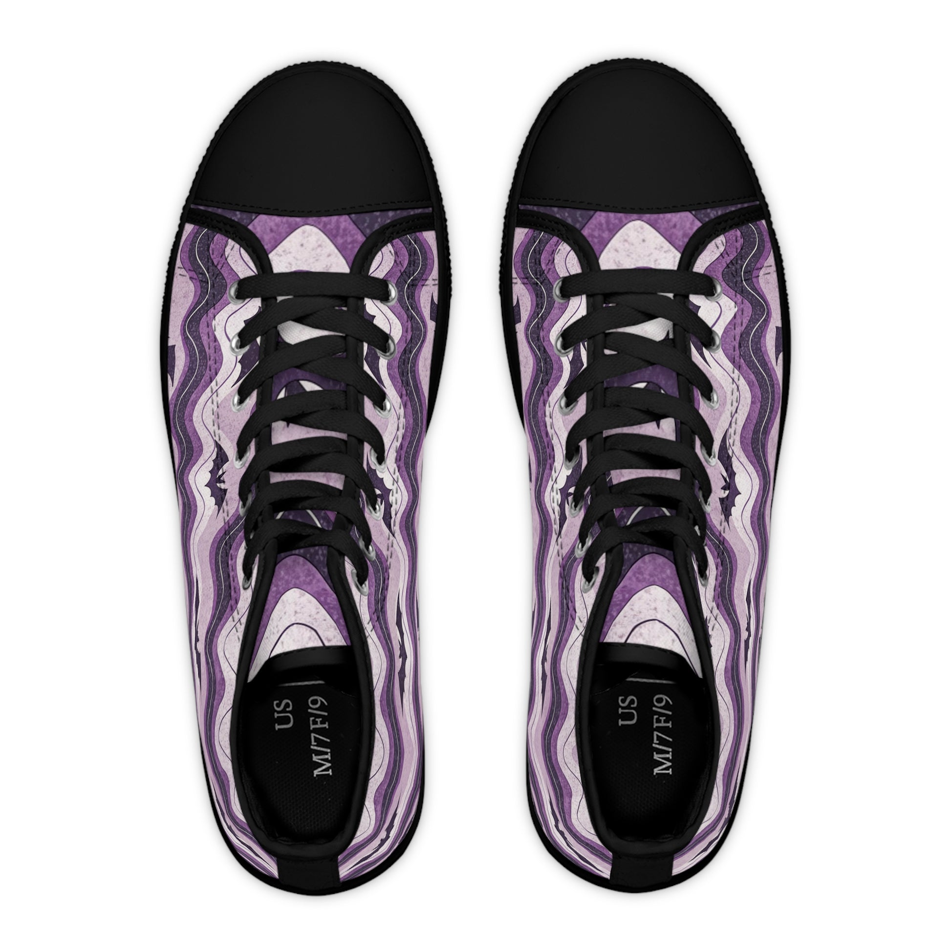 Bat Wave Purple Women's High Top Sneakers, Artsulli - Art is Long, Life is Short, Shoes, , , , , , , 