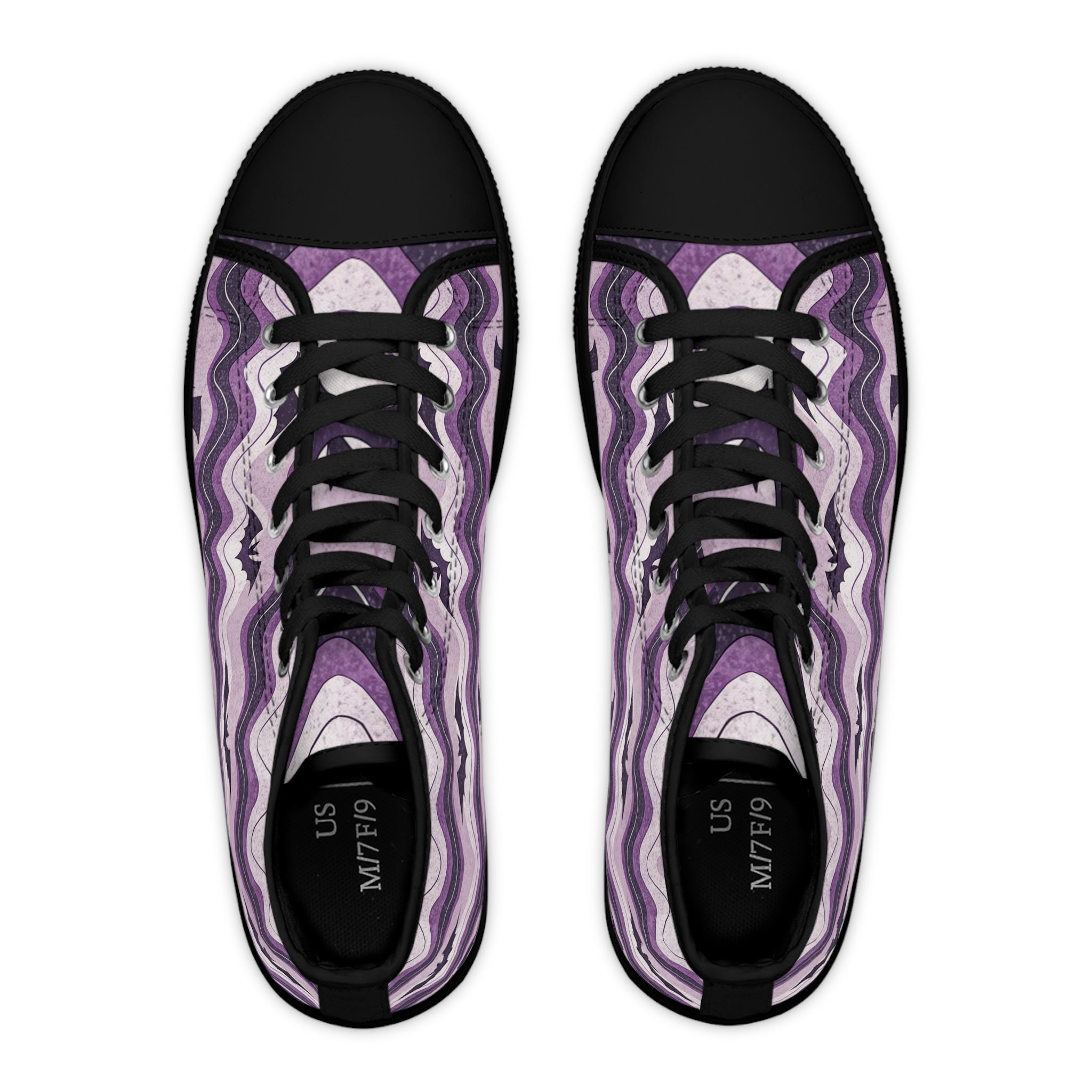 Bat Wave Purple Women's High Top Sneakers, Artsulli - Art is Long, Life is Short, Shoes, , , , , , , 