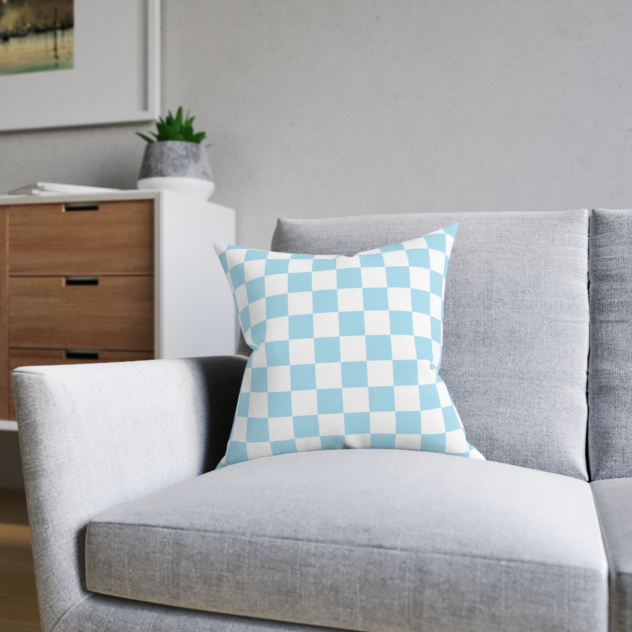 Checkerboard Sky Blue Square Pillow, Artsulli - Art is Long, Life is Short, Home Decor, , , , , , , 