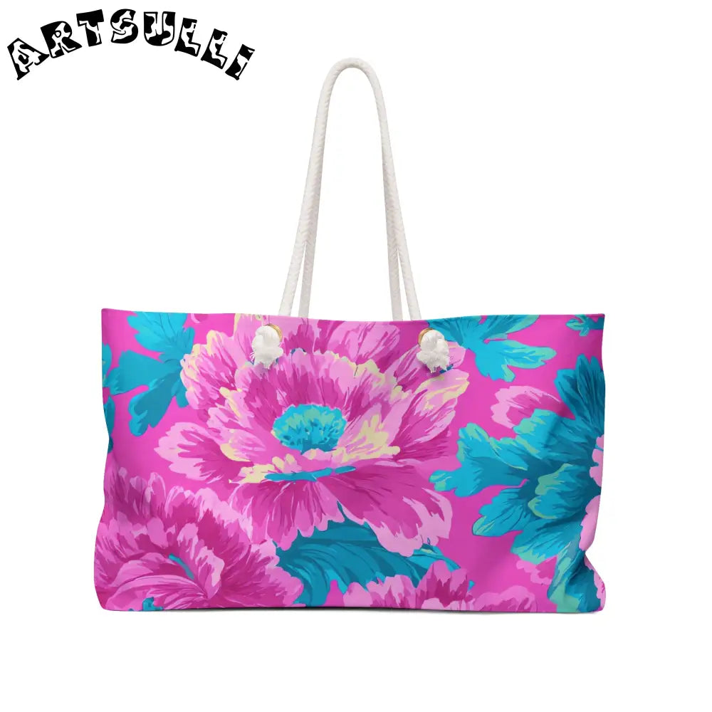 80s Dreamscape Floral Weekender Bag, Artsulli - Art is Long, Life is Short, Bags, Size, 24" × 13", , , , , 14462732662638849478