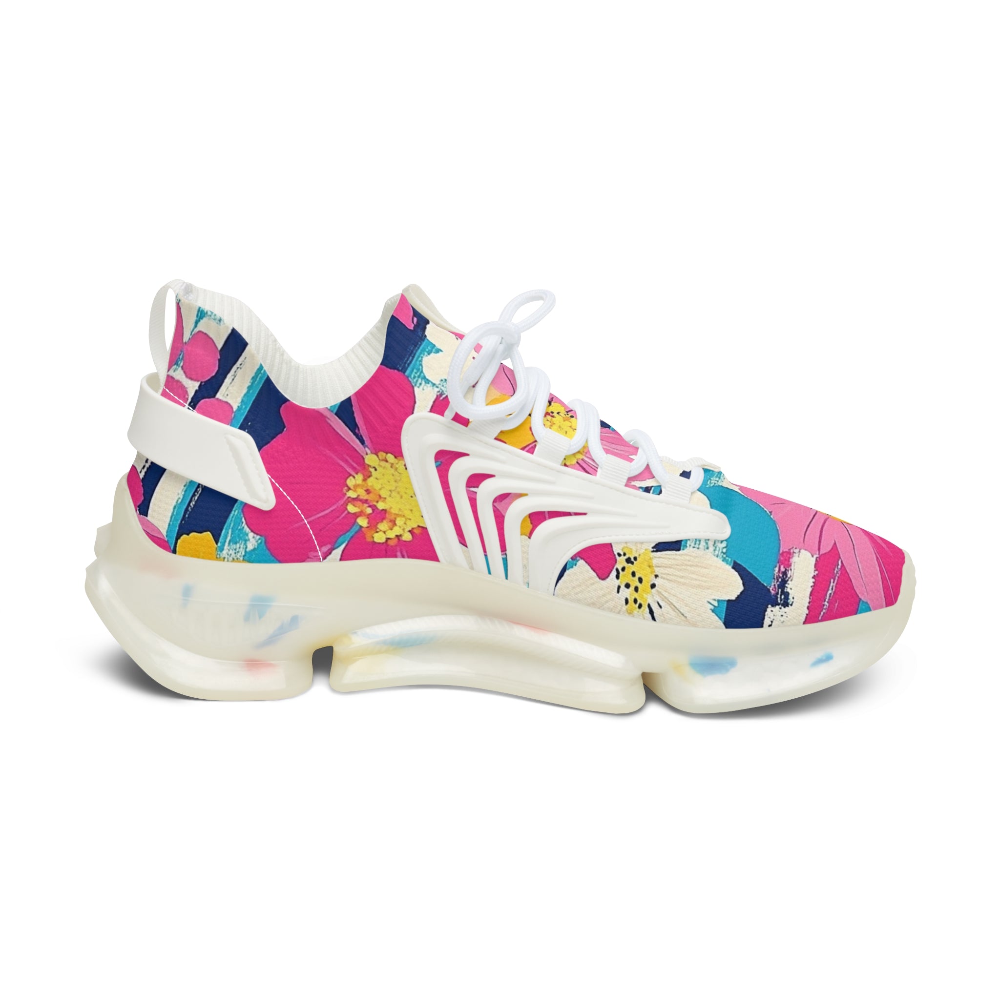 Dayglo Floral Stripes Multi-Color Women's Mesh Sneakers, Artsulli - Art is Long, Life is Short, Shoes, , , , , , , 