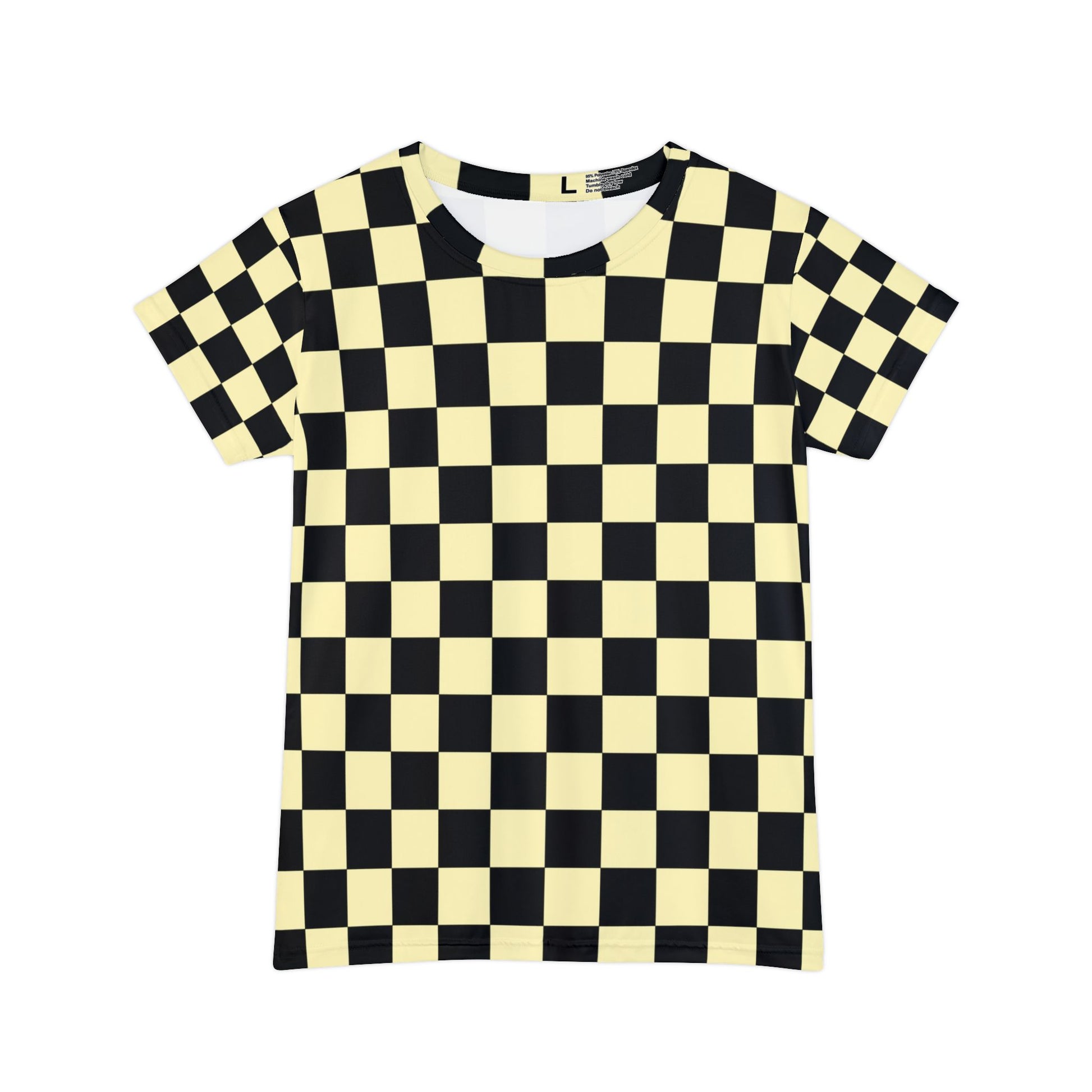 Checkerboard Black and Yellow Women's Short Sleeve Shirt (AOP), Artsulli - Art is Long, Life is Short, All Over Prints, Size, XS, , , , , 15750865135609060047