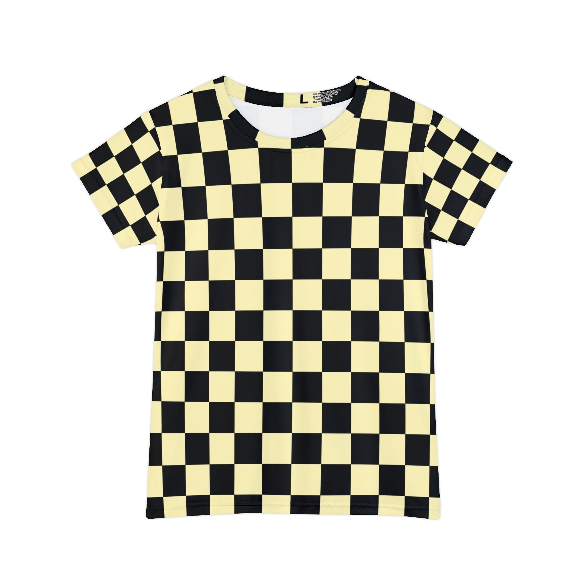 Checkerboard Black and Yellow Women's Short Sleeve Shirt (AOP), Artsulli - Art is Long, Life is Short, All Over Prints, Size, XS, , , , , 15750865135609060047