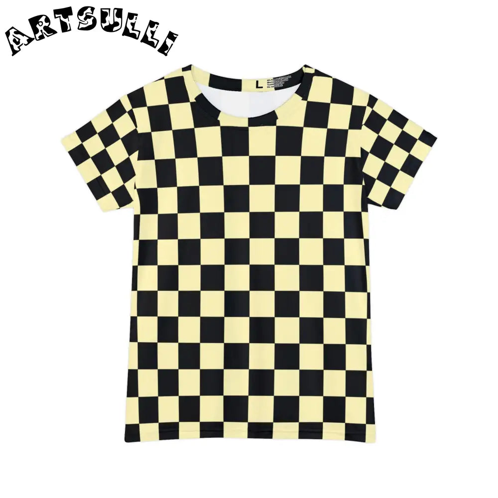 JAKKOUTTHEBXX Checkerboard Black and Yellow Women’s Short Sleeve