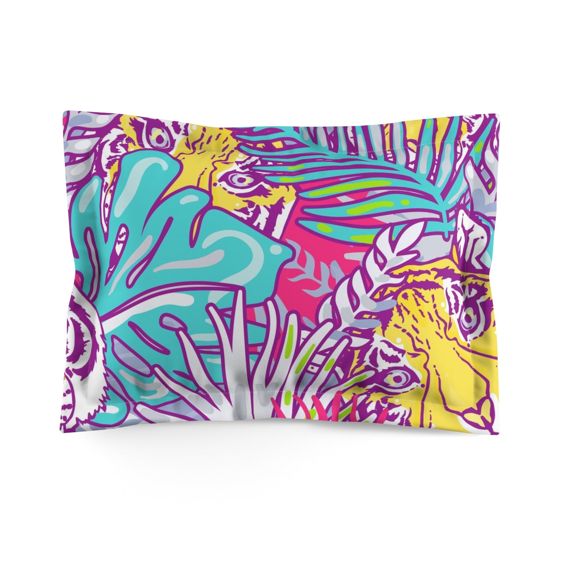 Tropical Floral Tigers Torquise and Purple Microfiber Pillow Sham, Artsulli - Art is Long, Life is Short, Home Decor, Size, Standard, , , , , 14205156697101