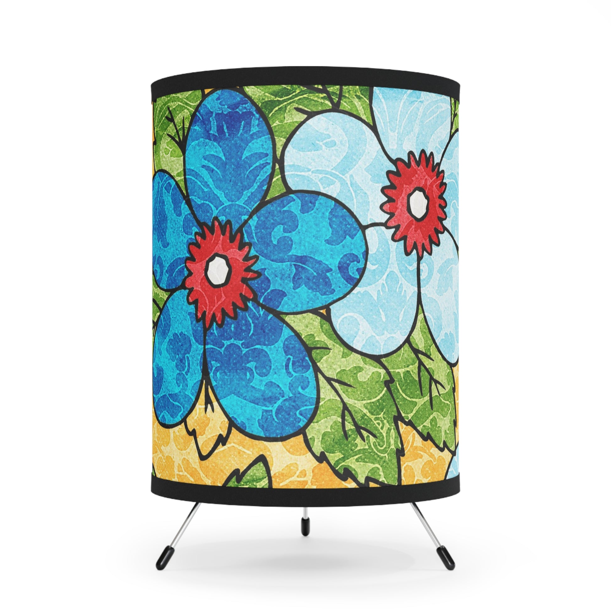Groovy Yellow Floral Kl Tripod Lamp with High-Res Printed Shade, US\CA plug, Artsulli - Art is Long, Life is Short, Home Decor, Size, One size, Color, Black, , , 41189228423807022532