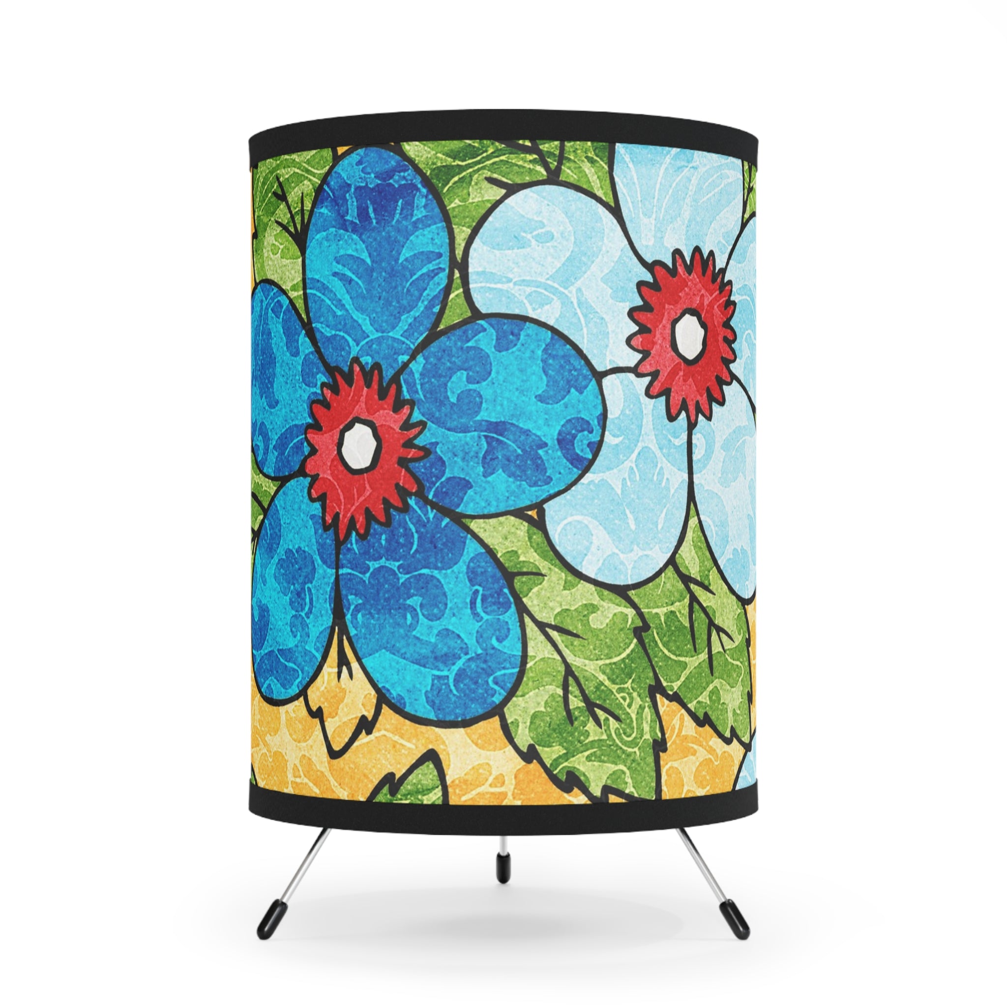Groovy Yellow Floral Kl Tripod Lamp with High-Res Printed Shade, US\CA plug, Artsulli - Art is Long, Life is Short, Home Decor, Size, One size, Color, Black, , , 41189228423807022532