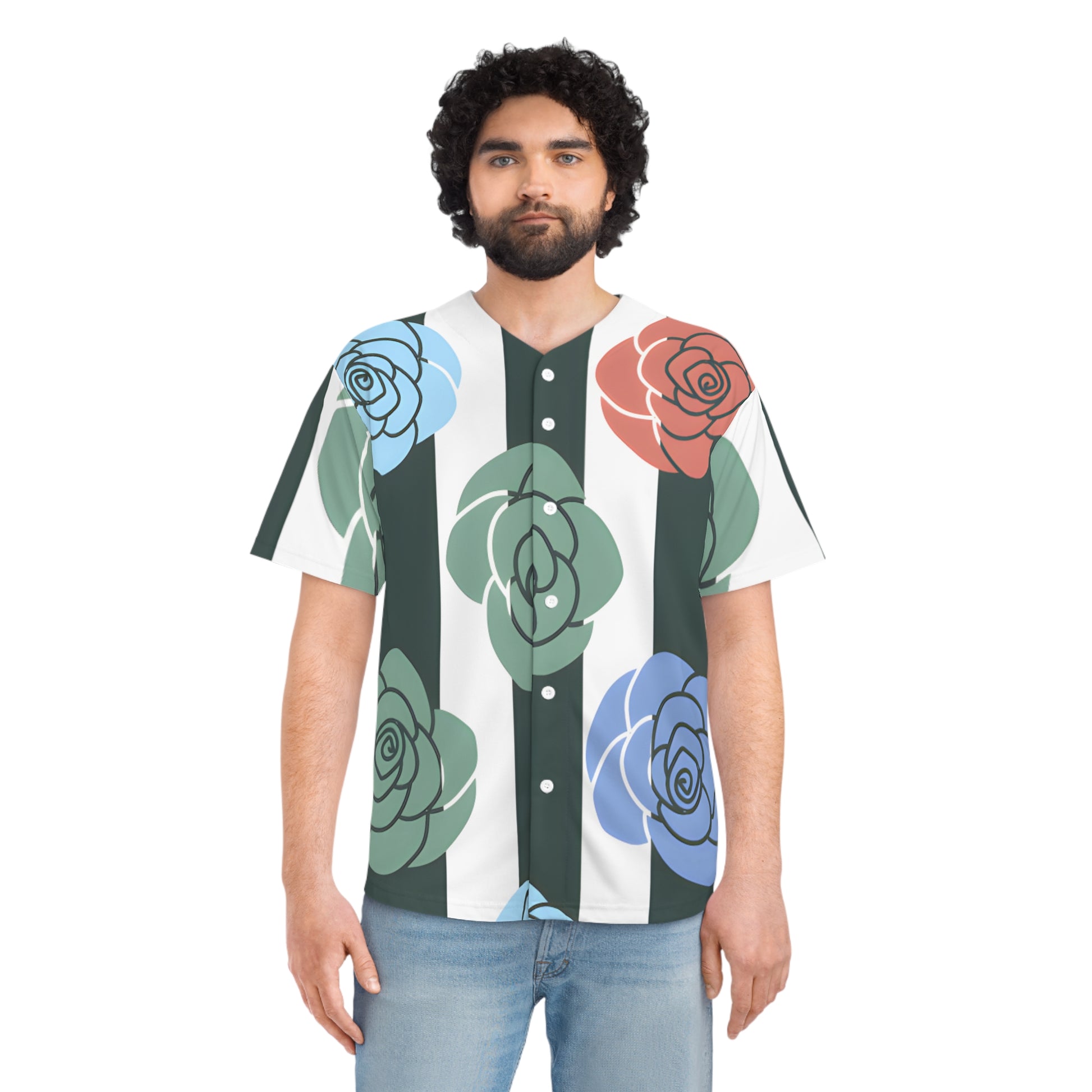 Stripes x Roses Black and White Men's Baseball Jersey (AOP), Artsulli - Art is Long, Life is Short, All Over Prints, , , , , , , 