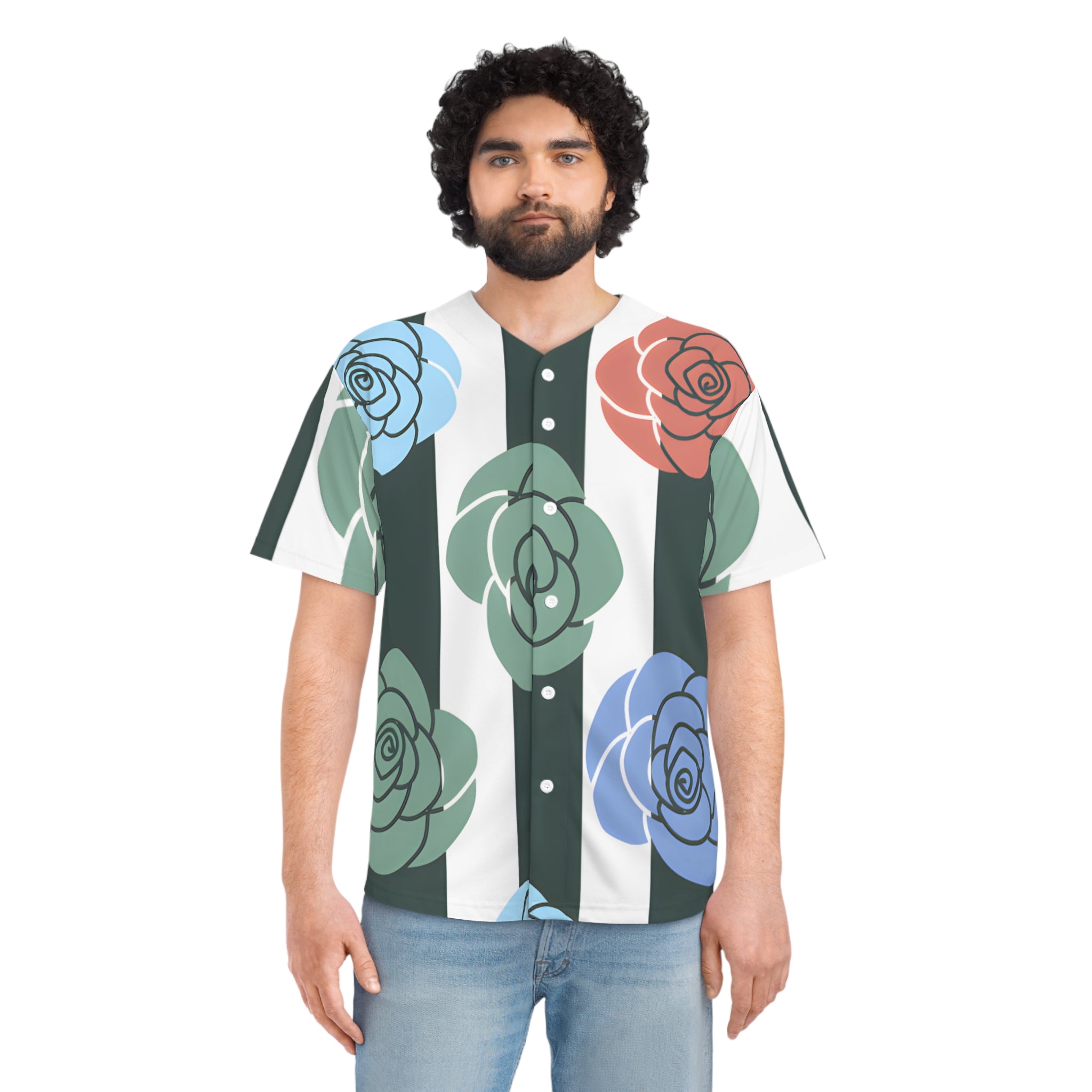 Stripes x Roses Black and White Men's Baseball Jersey (AOP), Artsulli - Art is Long, Life is Short, All Over Prints, , , , , , , 