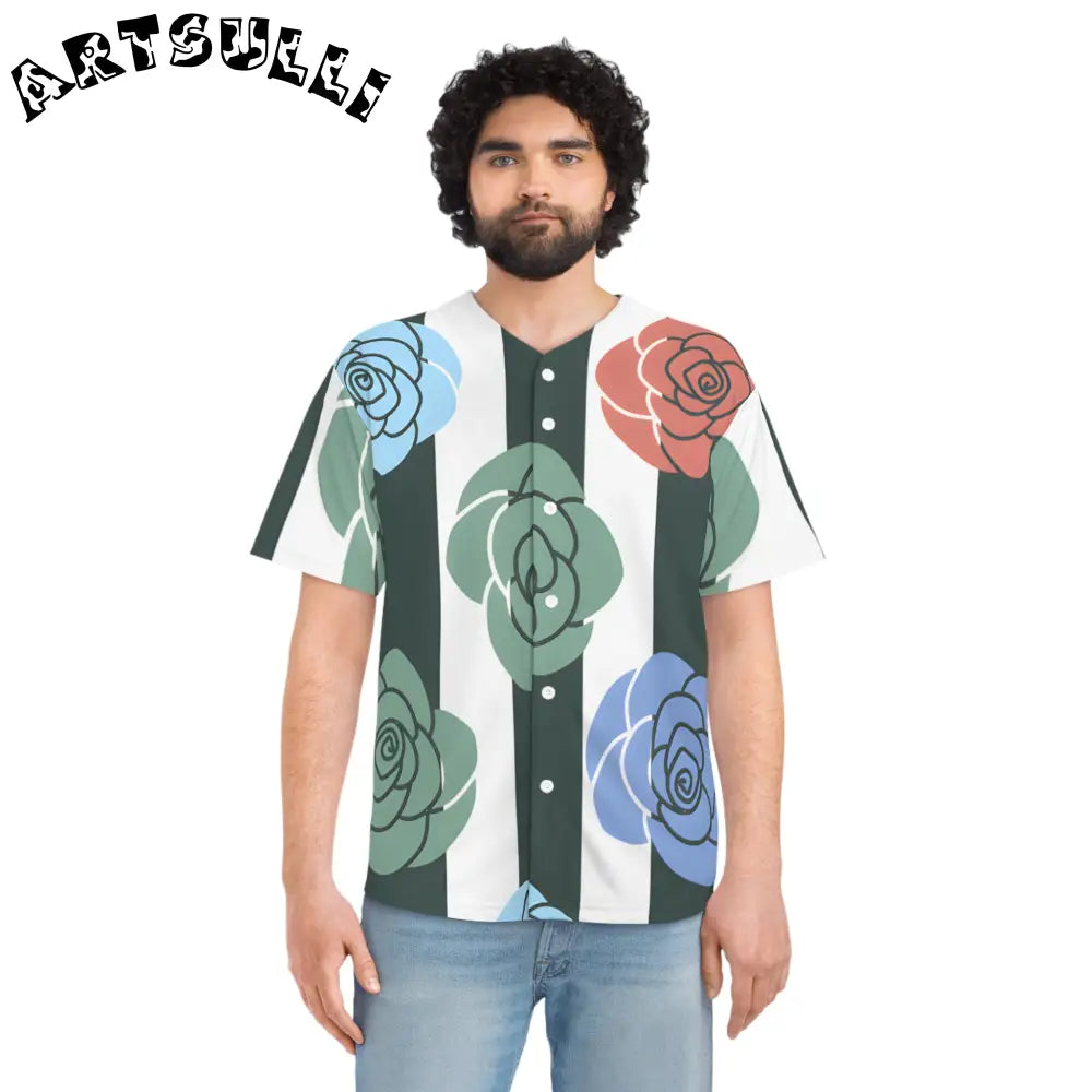 JAKKOUTTHEBXX Stripes x Roses Black and White Men’s Baseball Jersey