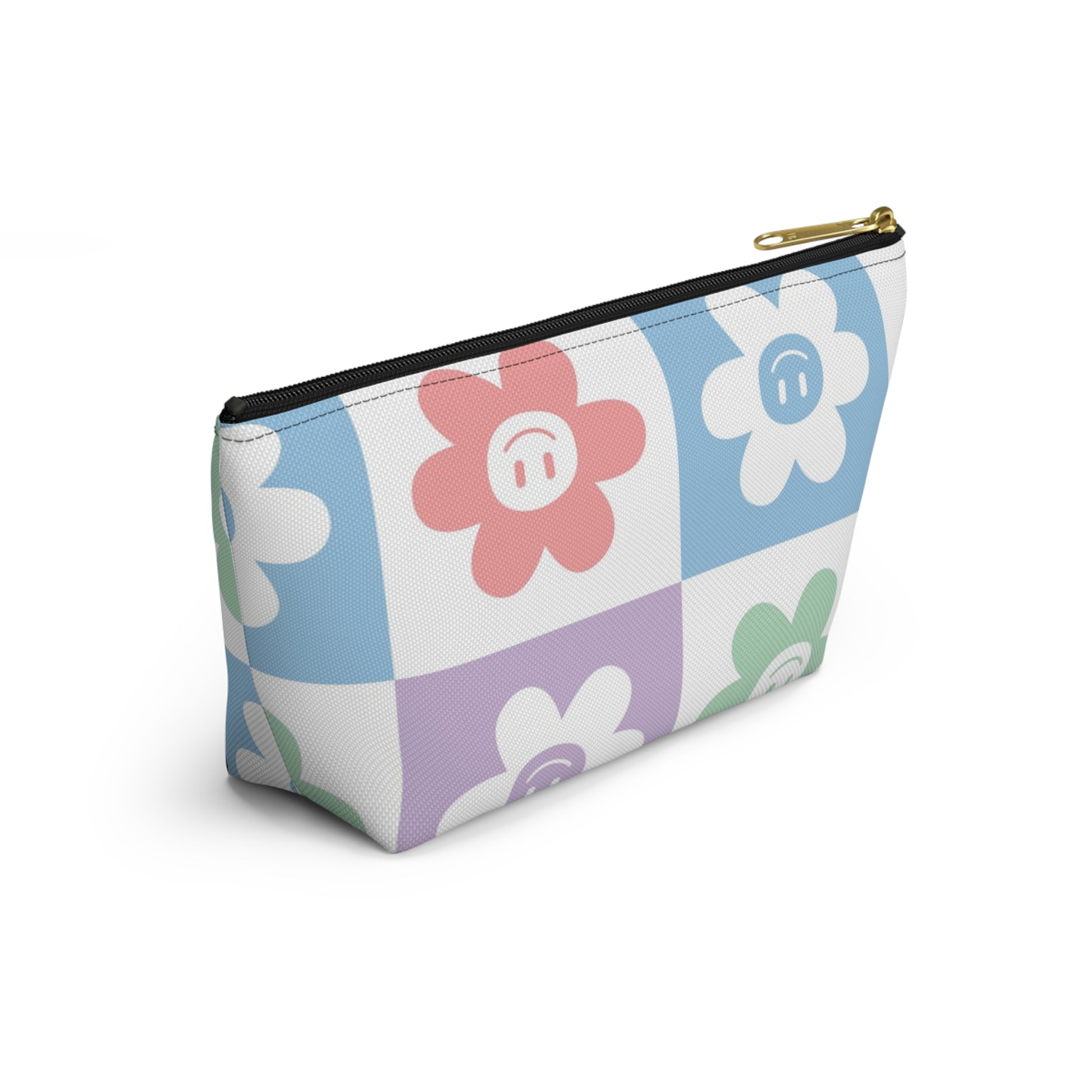 Chessboard x Smiley Face Flowers Multi-Color Accessory Pouch w T-bottom, Artsulli - Art is Long, Life is Short, Bags, , , , , , , 