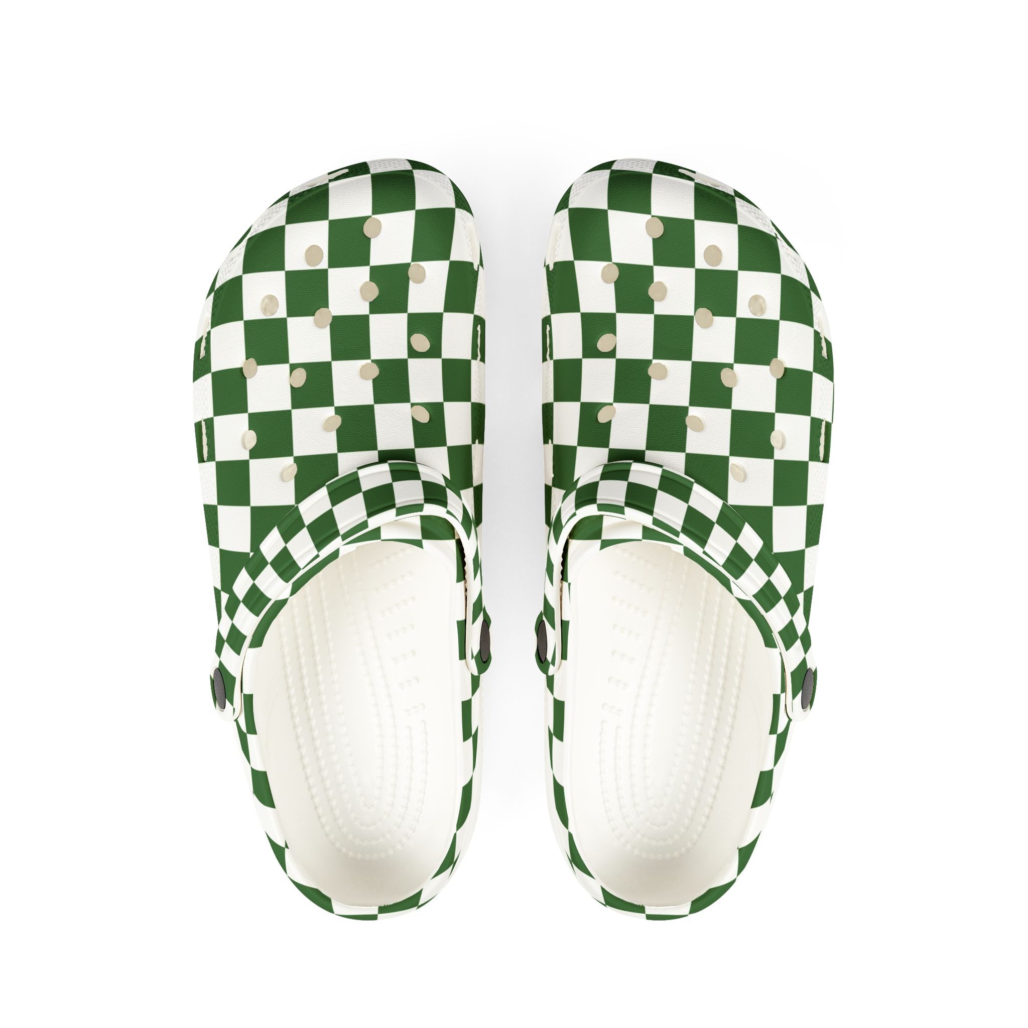 Checkerboard White and Dark Green EVA Foam Rubber Shoes (AOP), Artsulli - Art is Long, Life is Short, Shoes, Size, US 6 (Women's), Color, White, , , 17638688726038282063