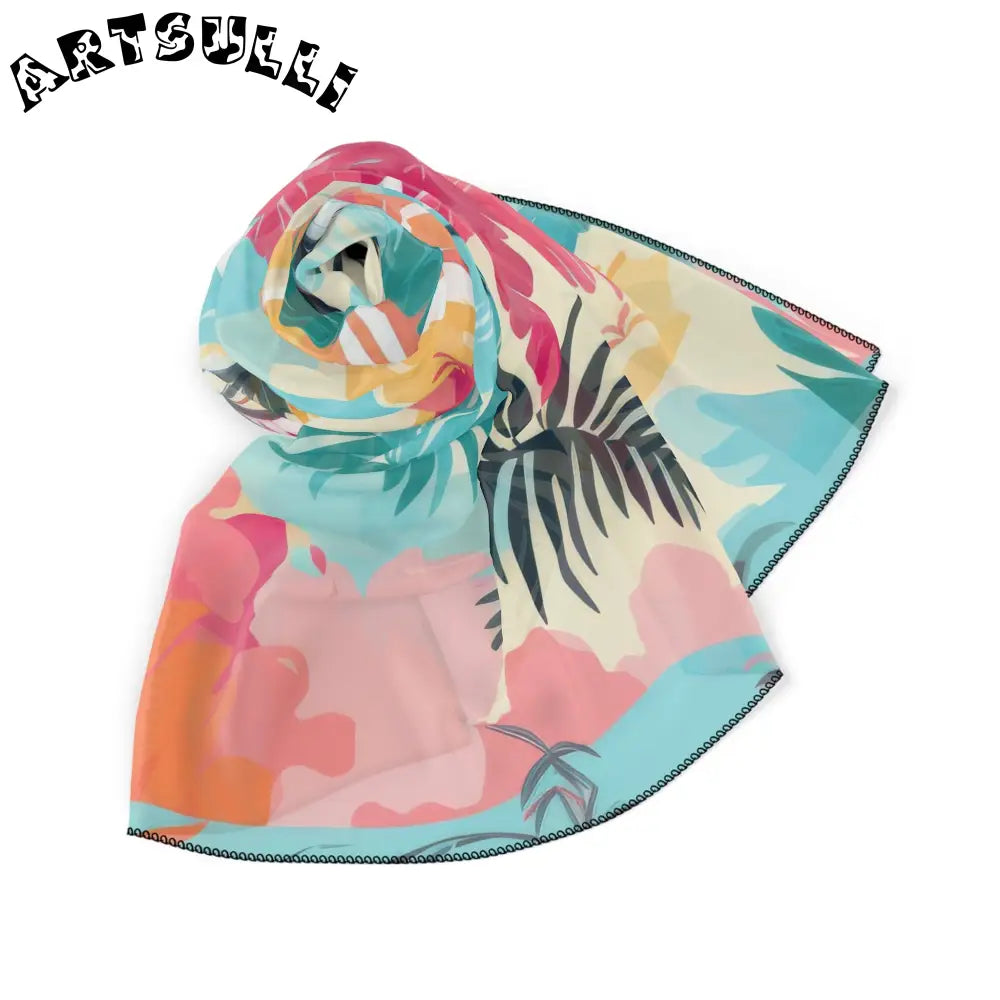 JAKKOUTTHEBXX Tropical Palm Beach Paradise Multi-Color Poly Scarf