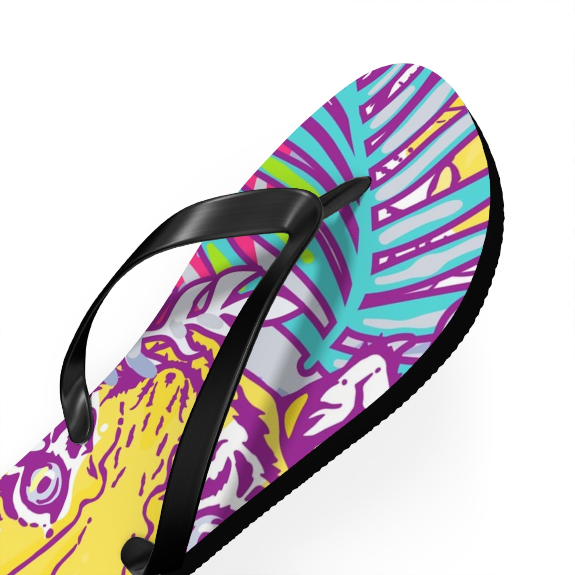 Tropical Floral Tigers Torquise and Purple Flip Flops, Artsulli - Art is Long, Life is Short, Shoes, , , , , , , 